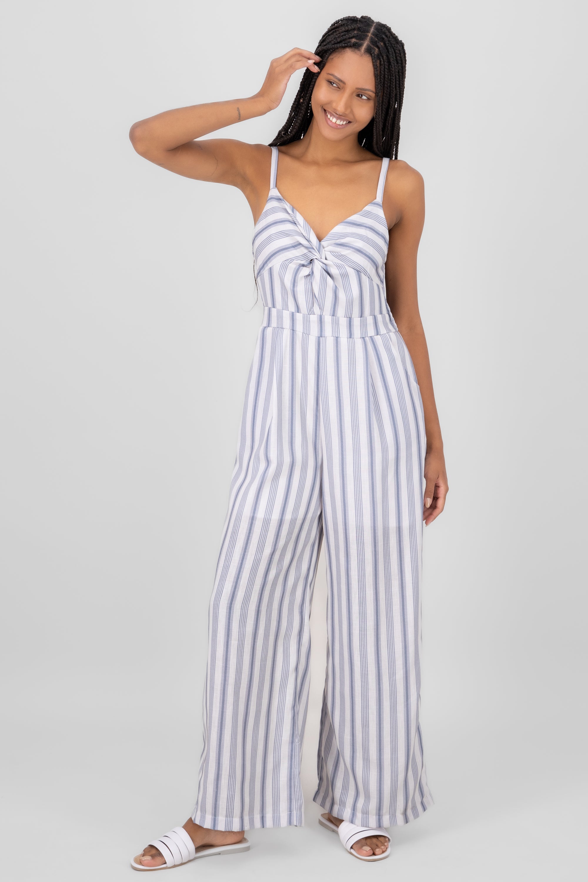 Jumpsuit rayas detalle escote AZUL COMBO