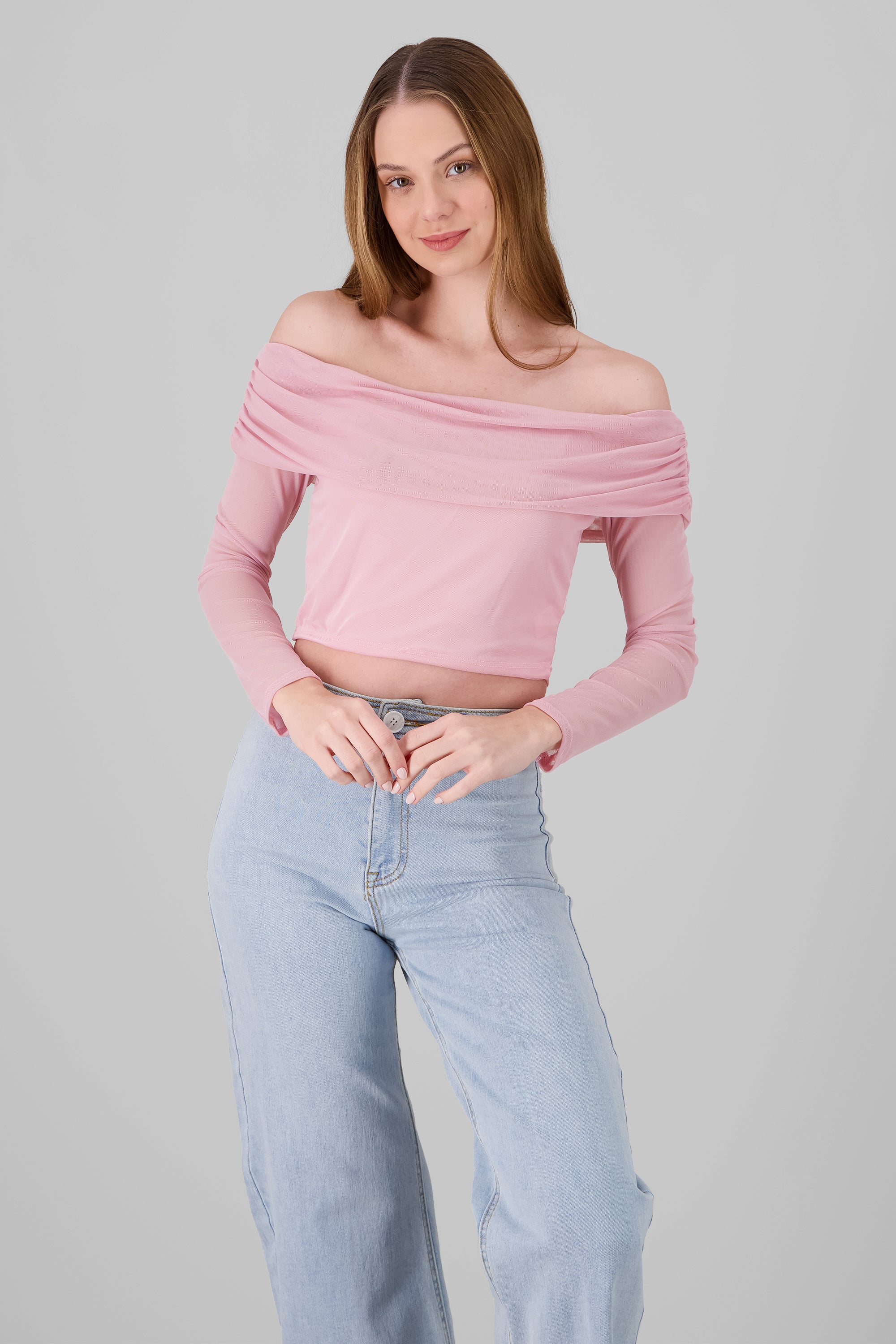 Top off shoulder de mesh liso MALVA