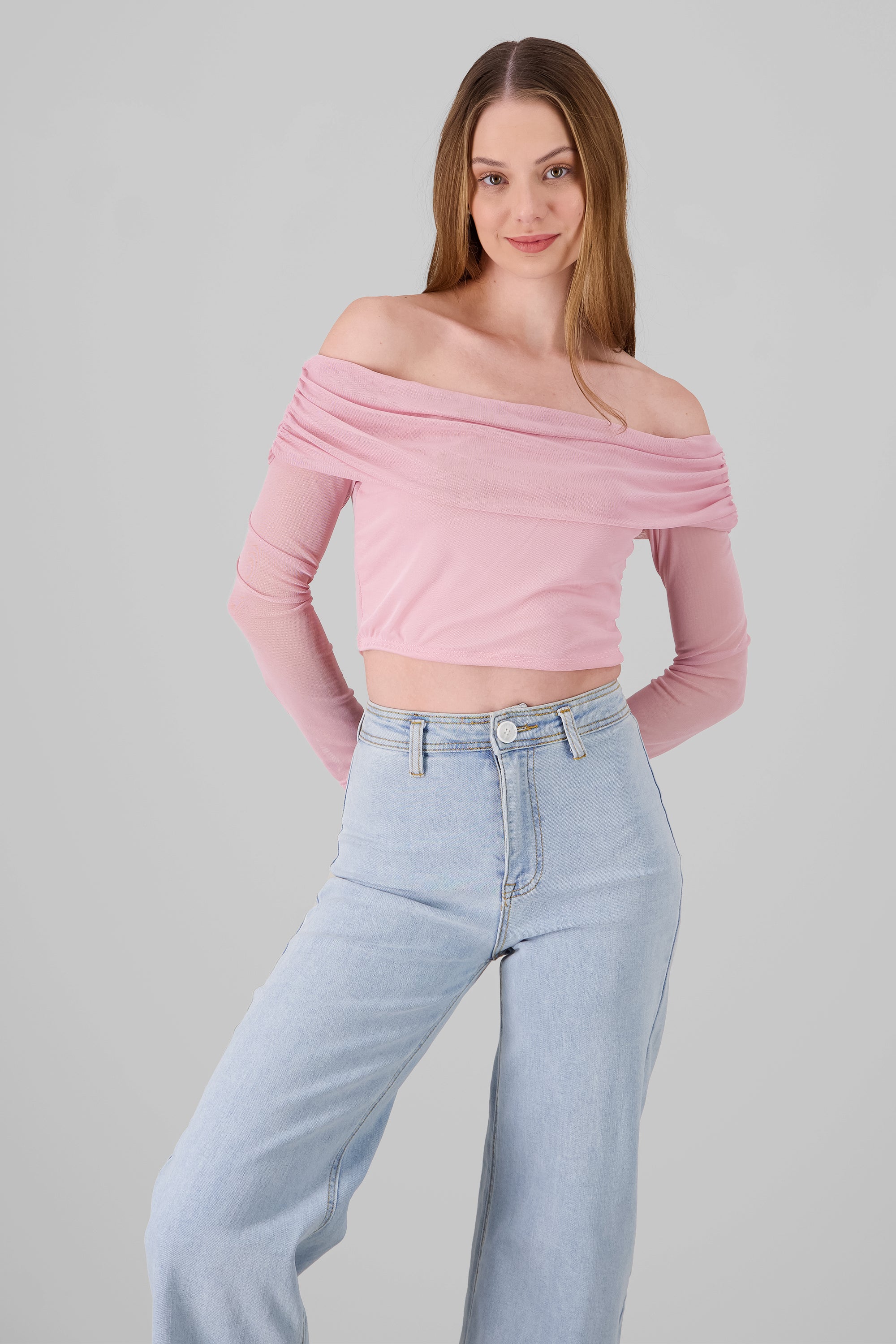 Top off shoulder de mesh liso MALVA