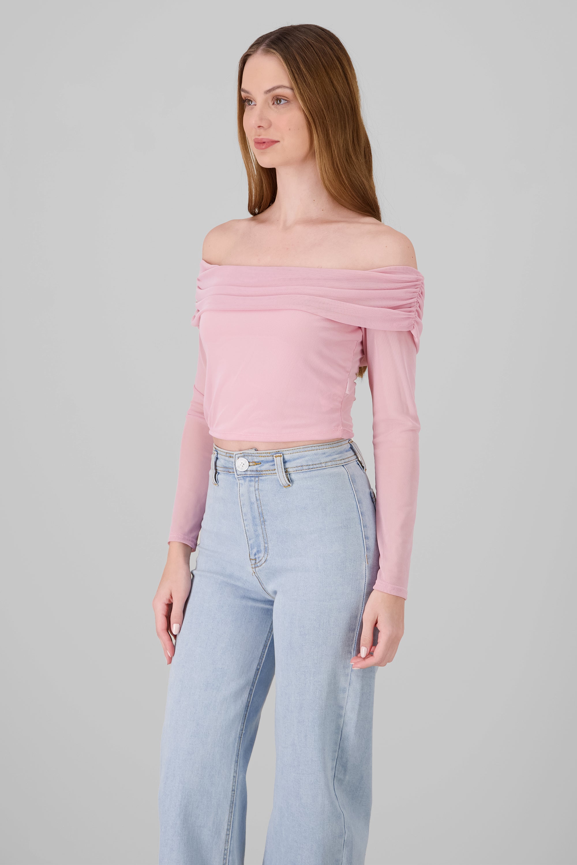 Top off shoulder de mesh liso MALVA