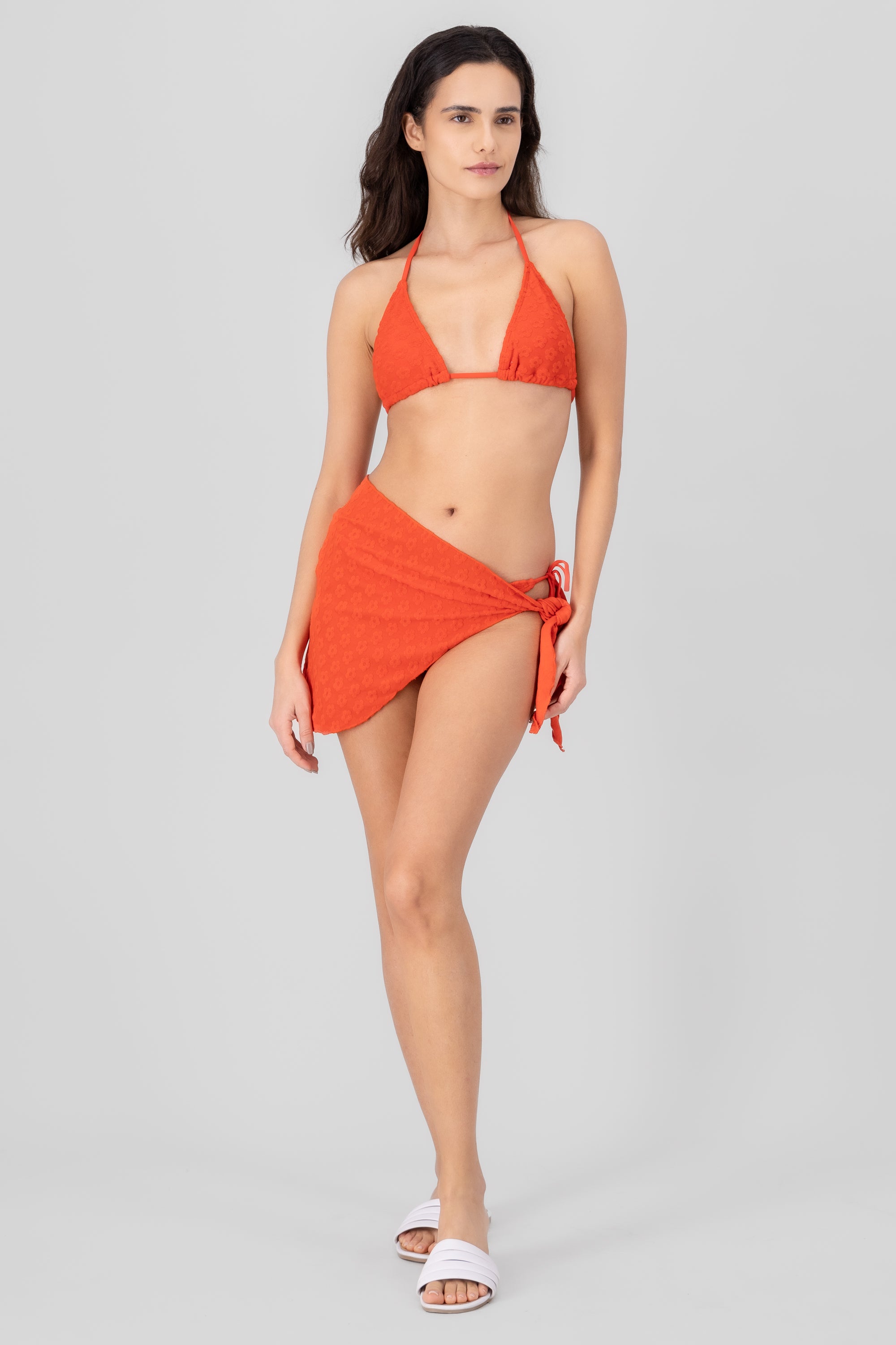 Bikini 3 pzs flores 3D ROJO