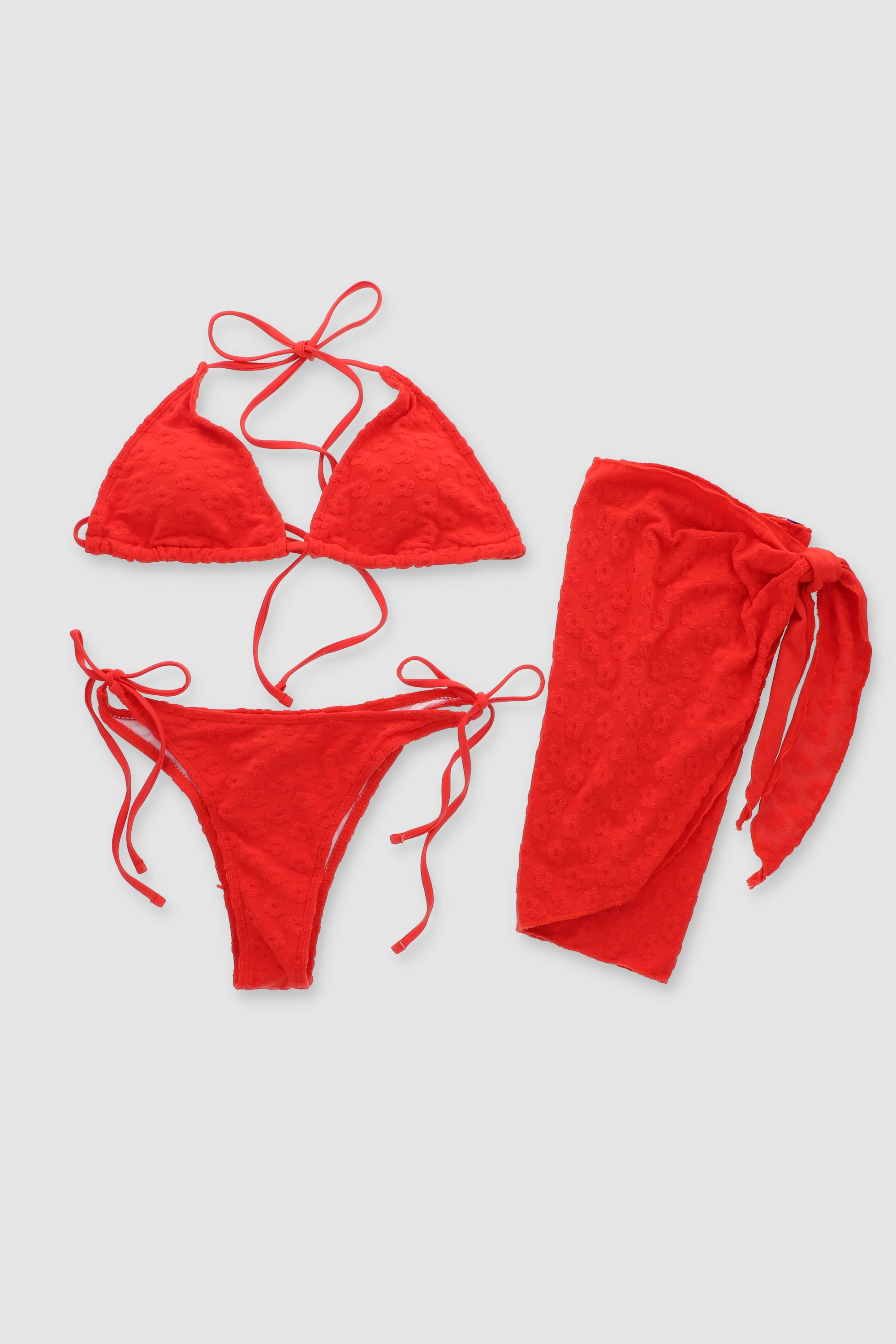 Bikini 3 pzs flores 3D ROJO