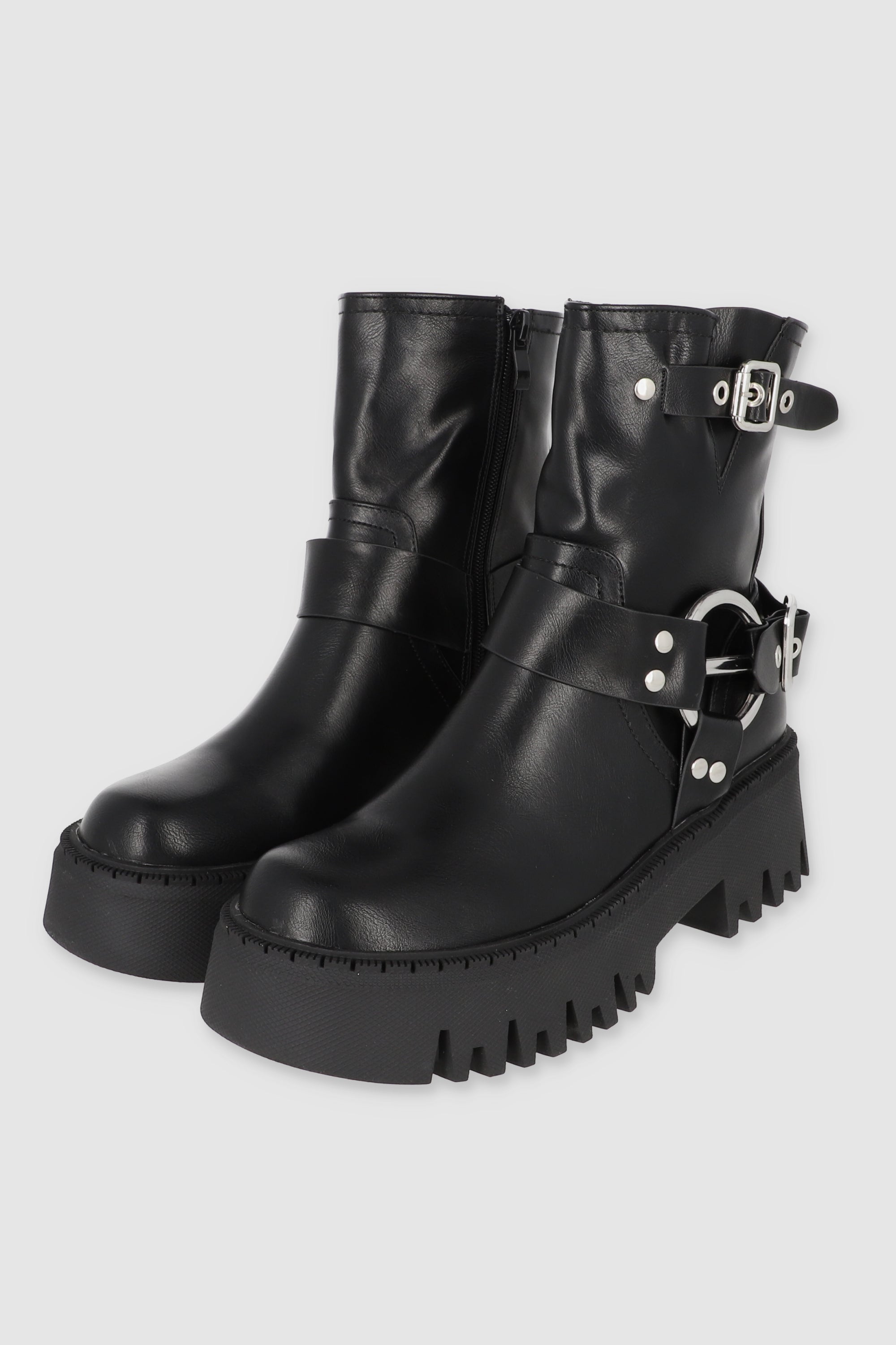 Botin biker chunky hebillas NEGRO