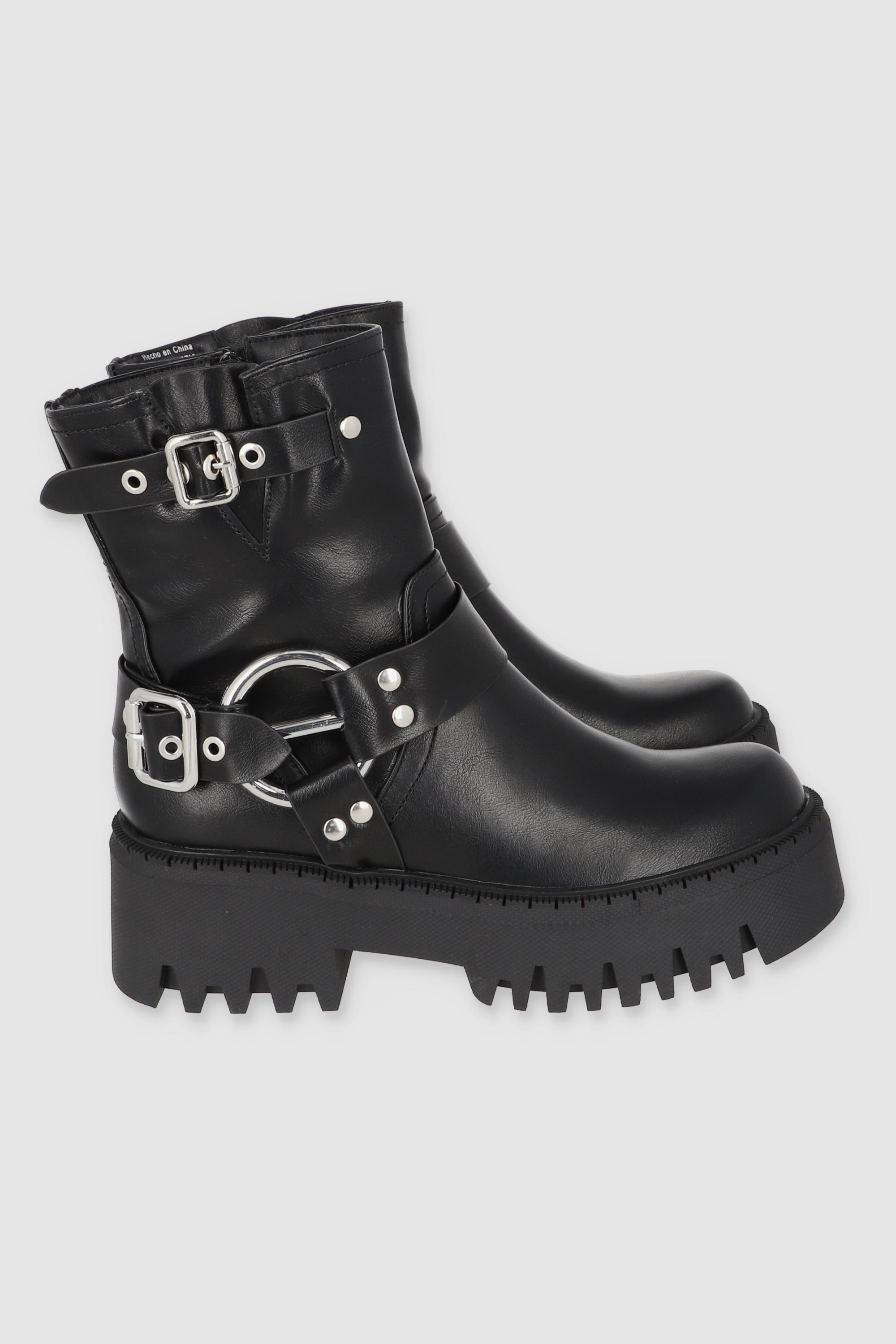 Botin biker chunky hebillas NEGRO