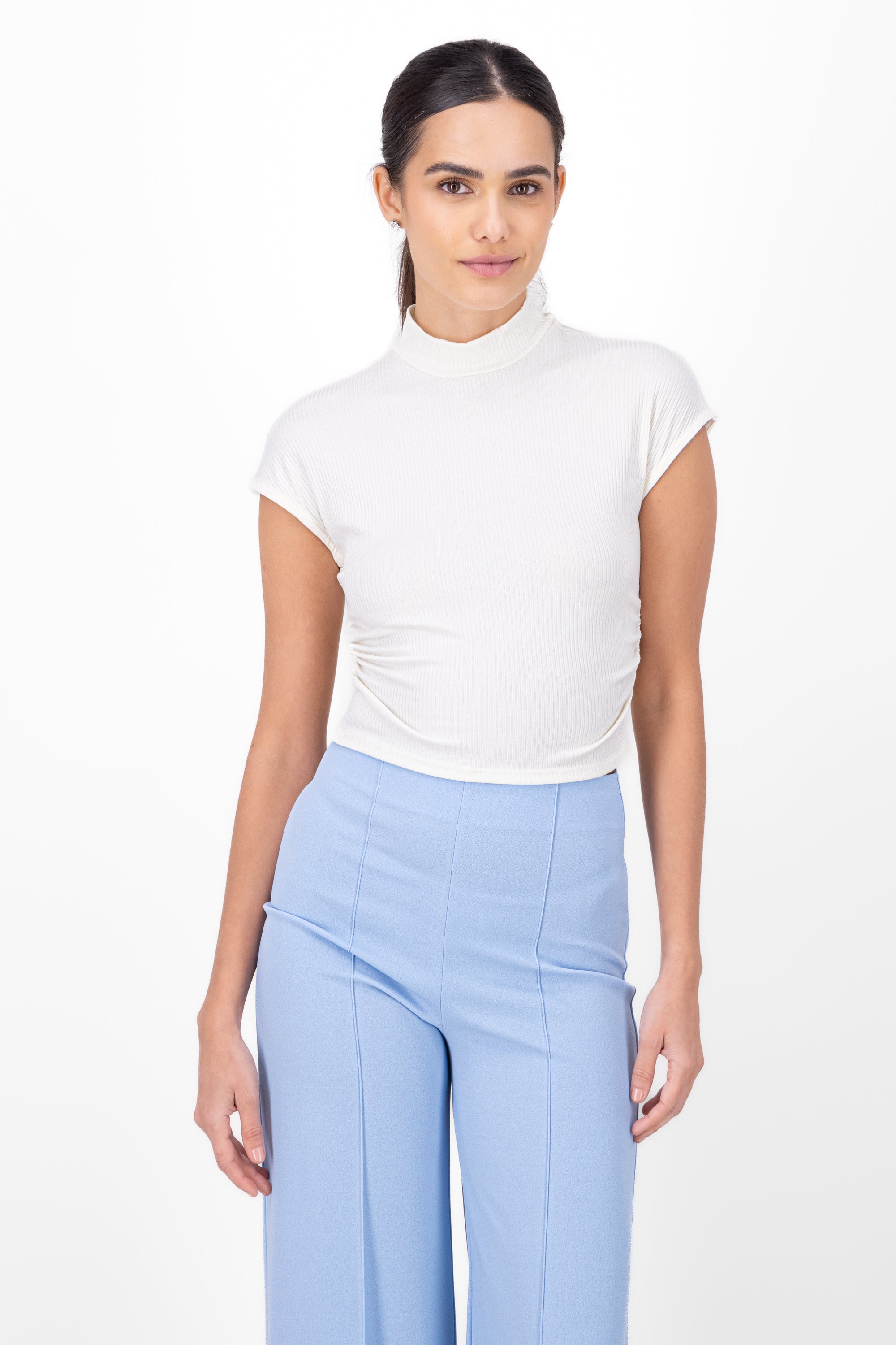 Top cuello alto rib CREMA