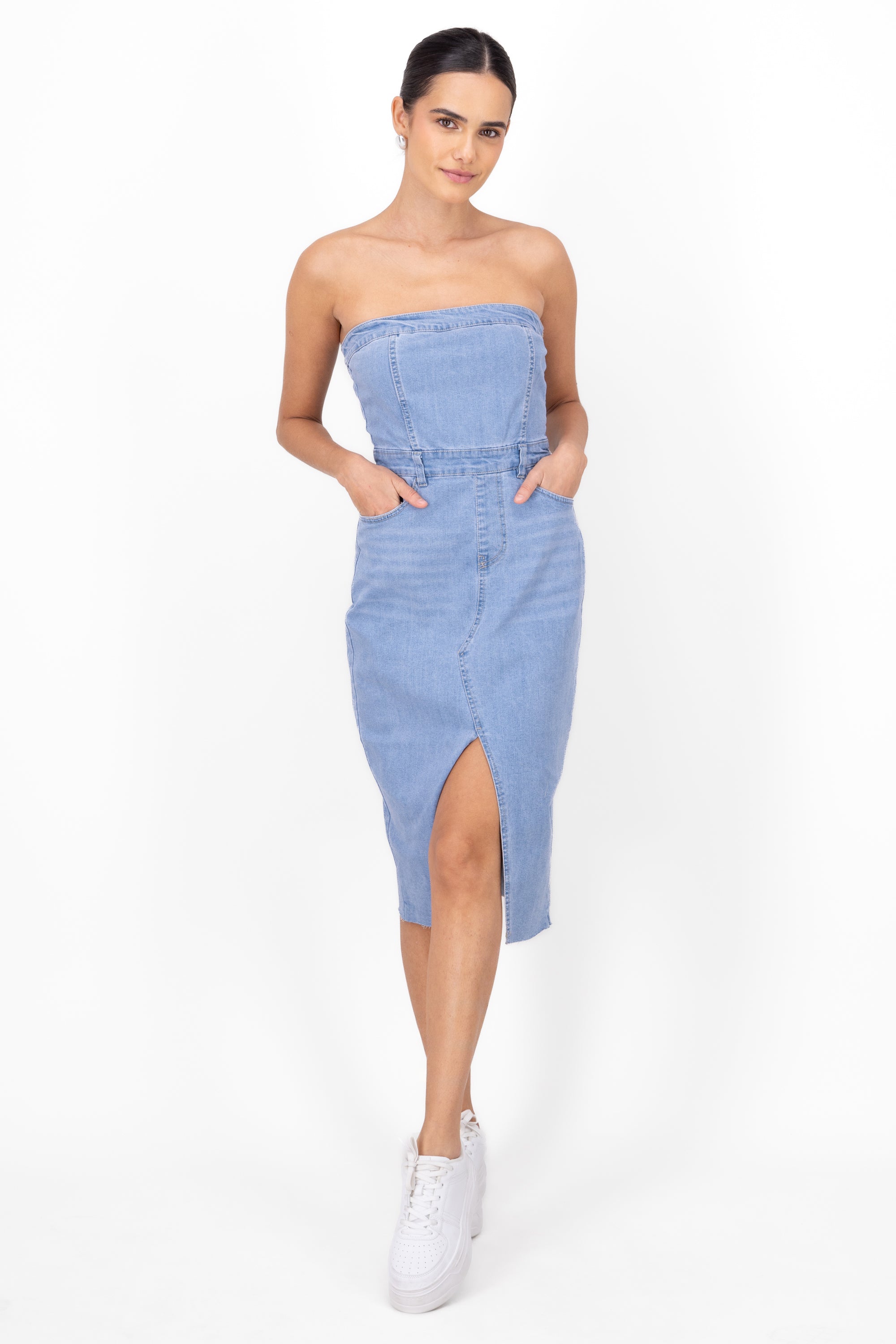 Vestido strapless denim LIGHT WASH