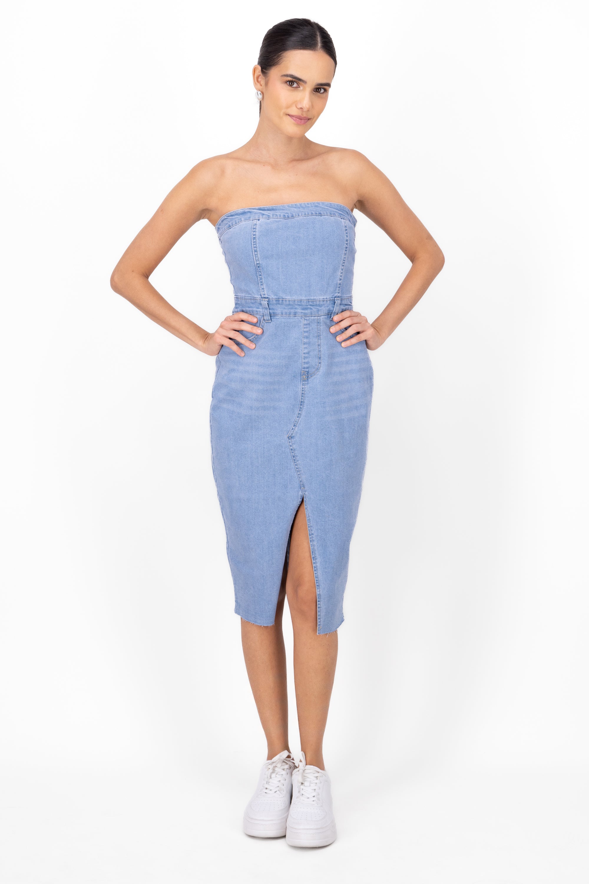 Vestido strapless denim LIGHT WASH