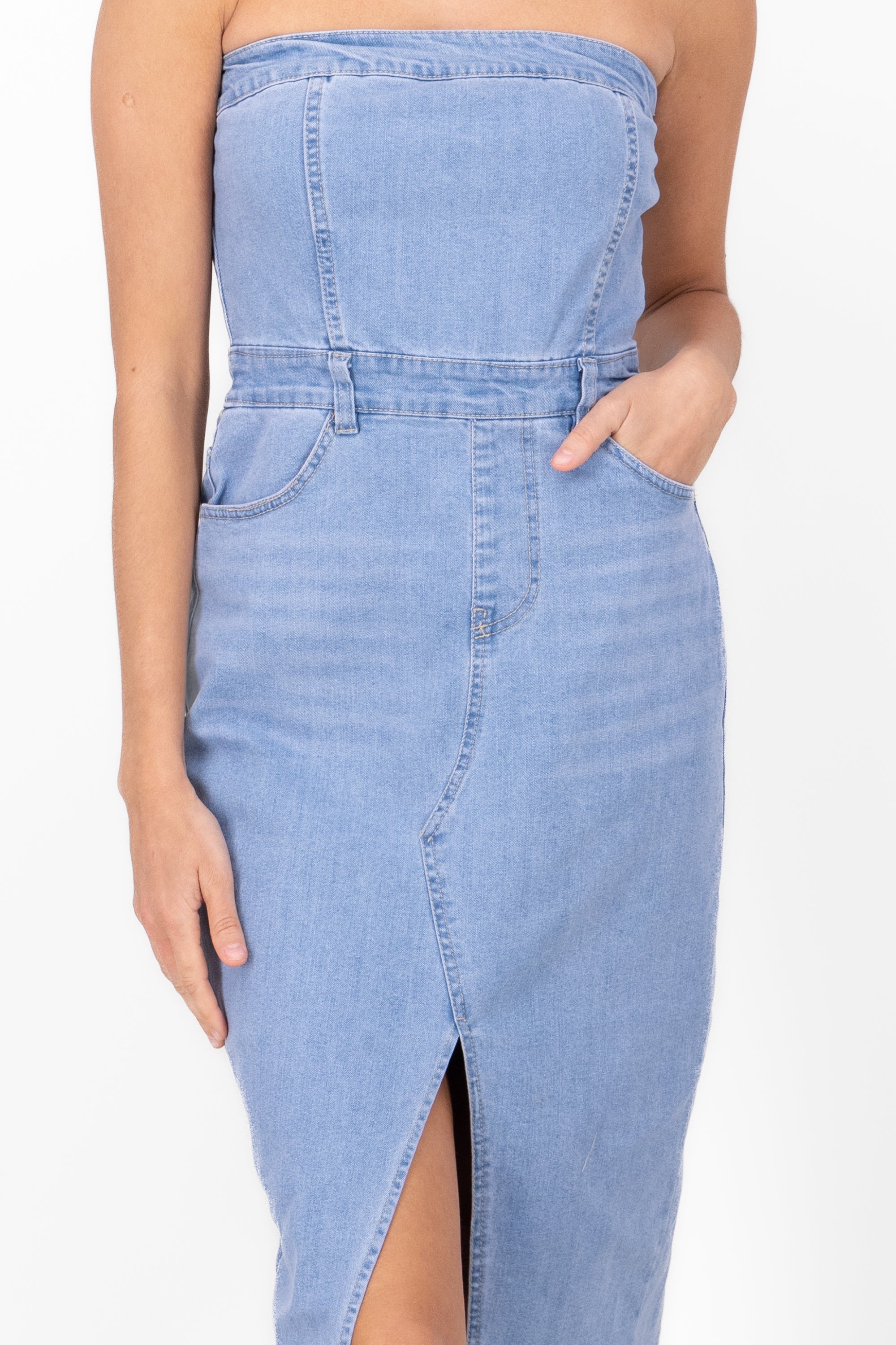 Vestido strapless denim LIGHT WASH