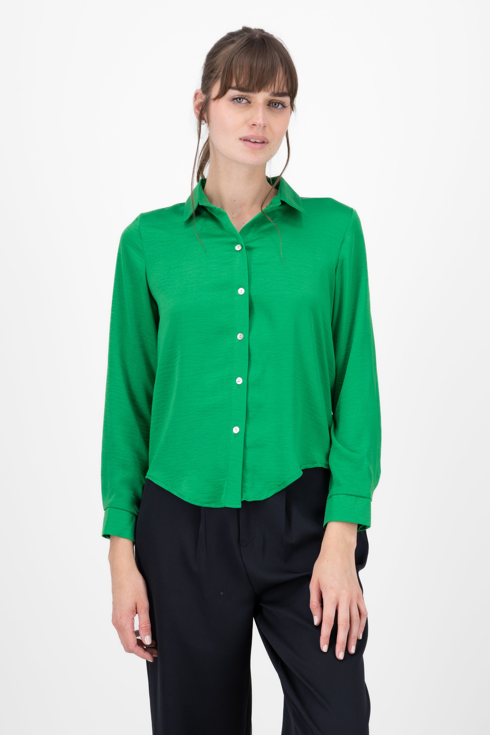 Camisa manga larga satinada VERDE