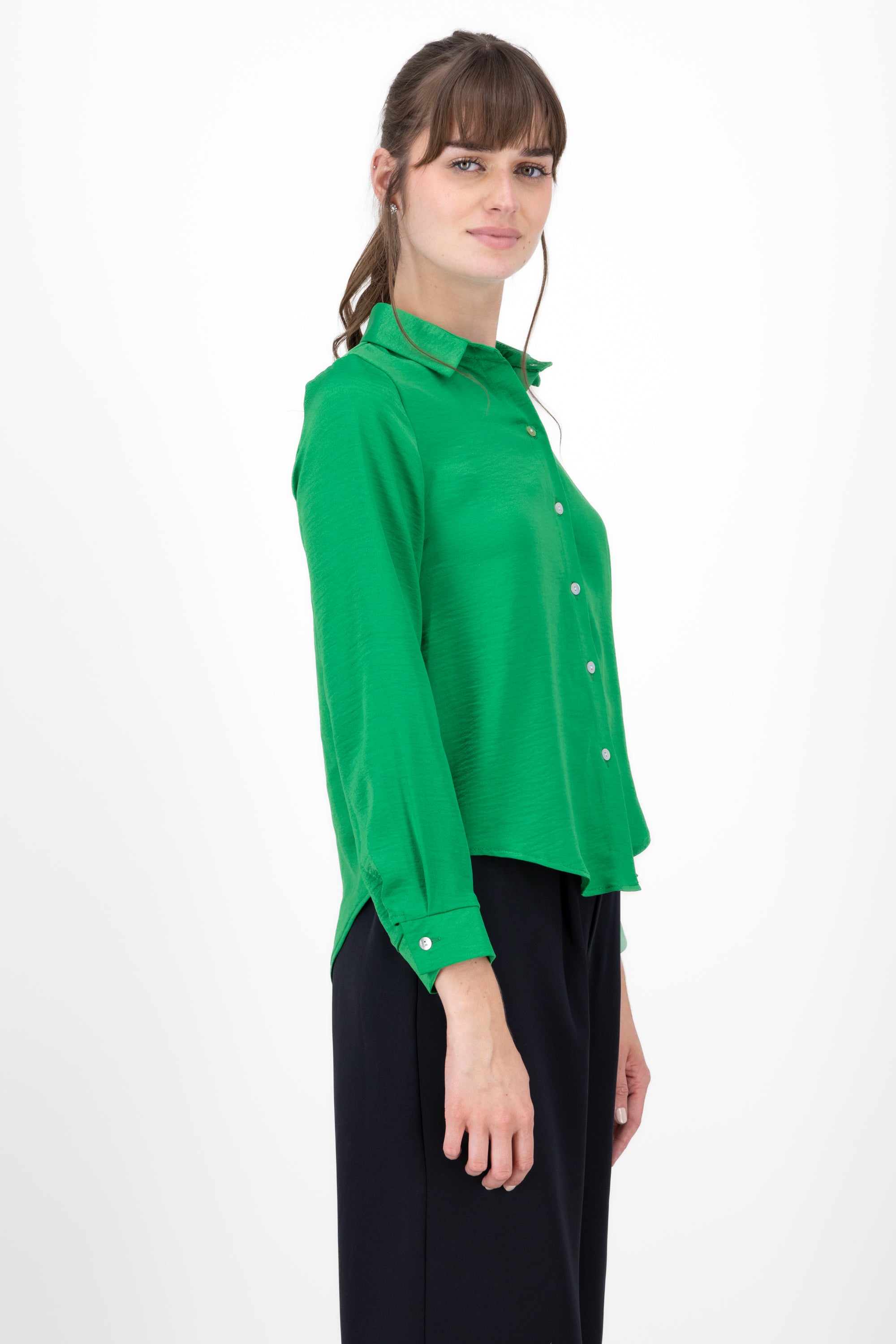 Camisa manga larga satinada VERDE