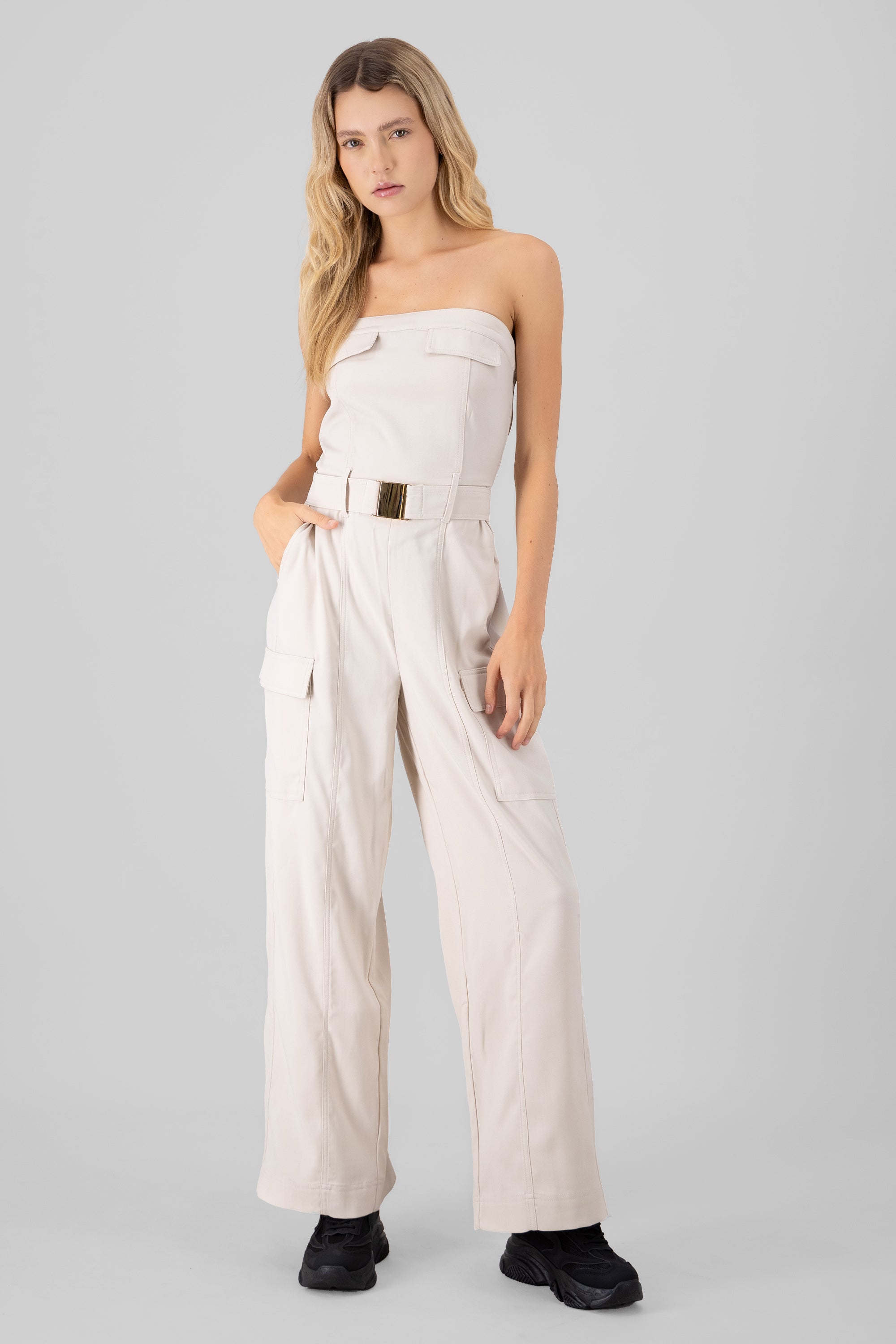 Jumpsuit liso cargo CREMA