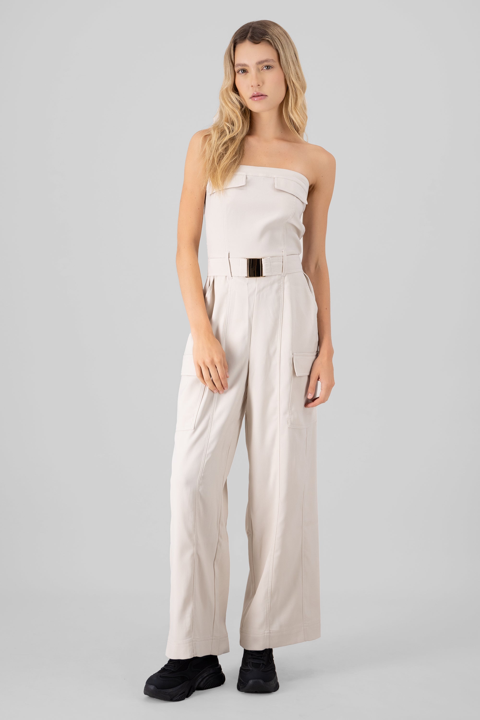 Jumpsuit liso cargo CREMA