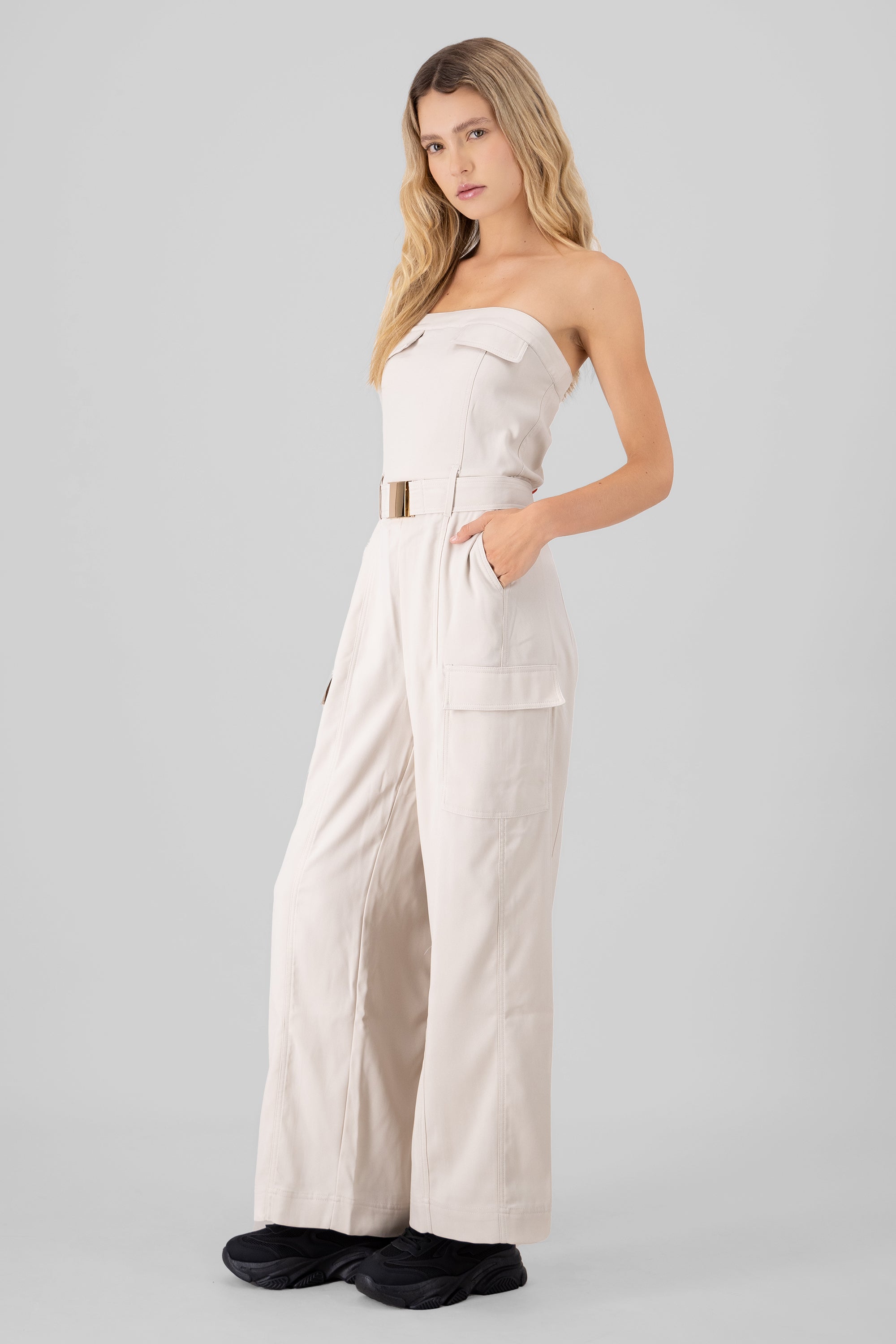 Jumpsuit liso cargo CREMA