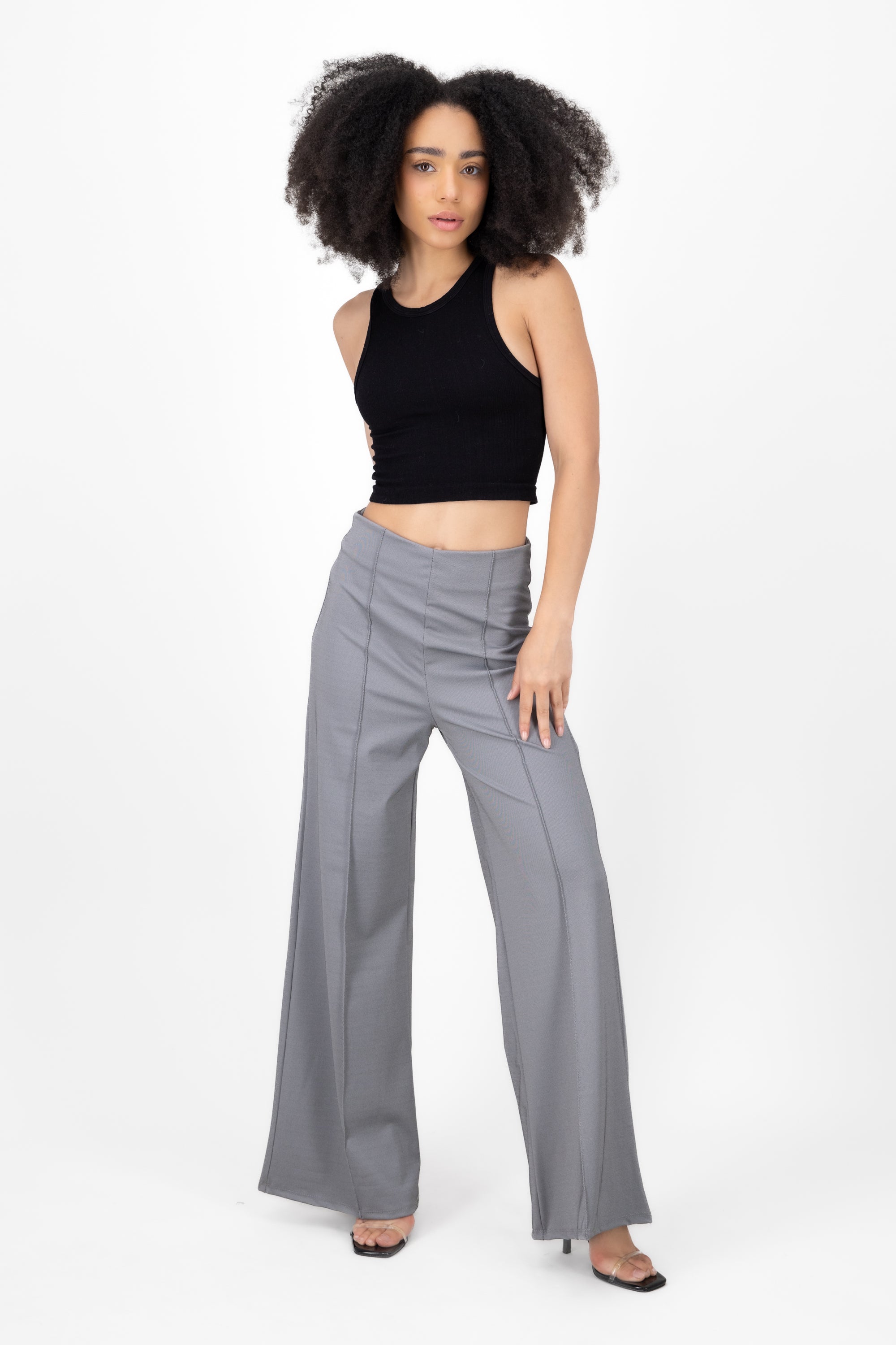 Pantalon pinzas amplio GRIS