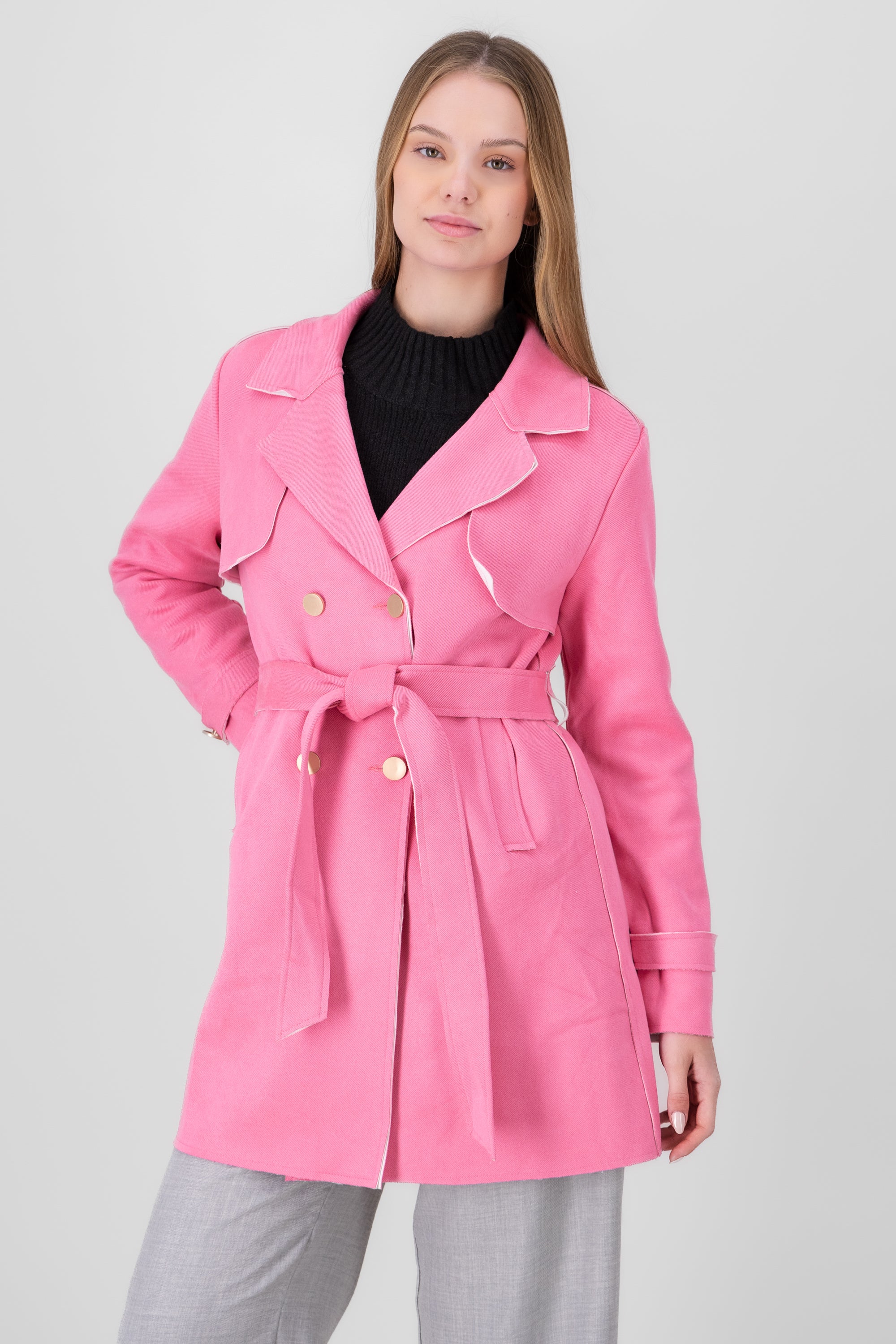 Gabardina botones larga ROSA