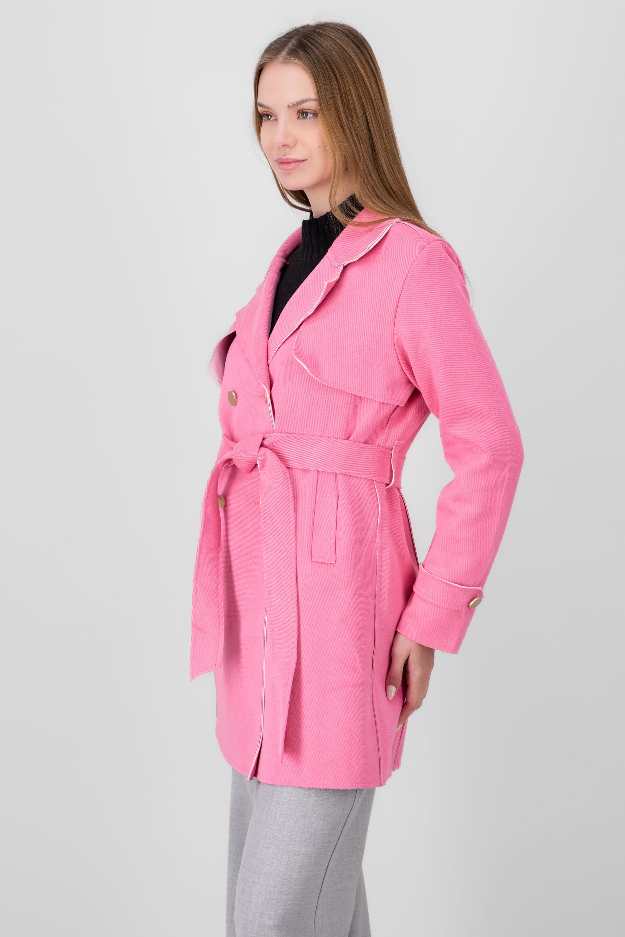 Gabardina botones larga ROSA