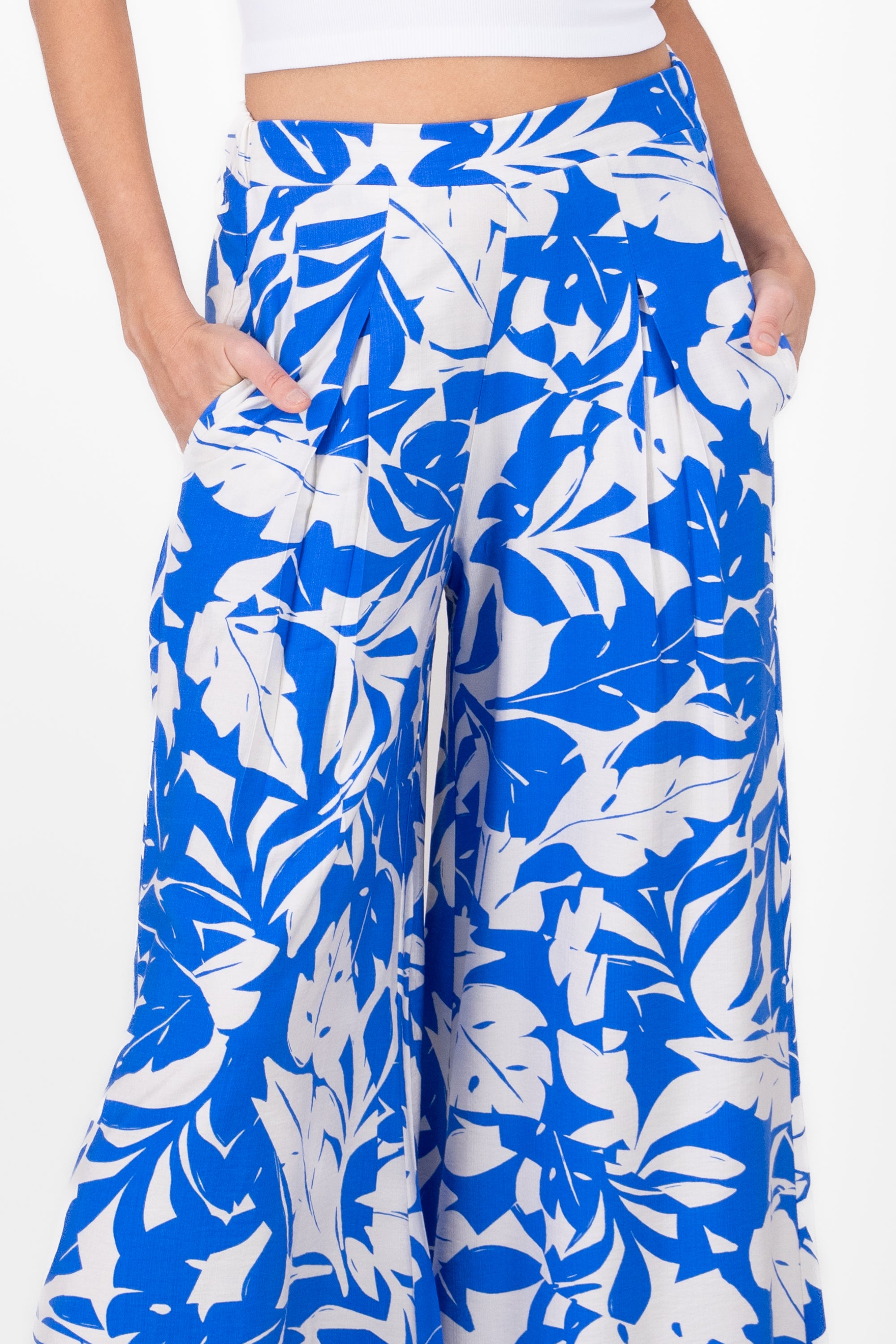 Pantalon amplio estampado tropical AZUL COMBO