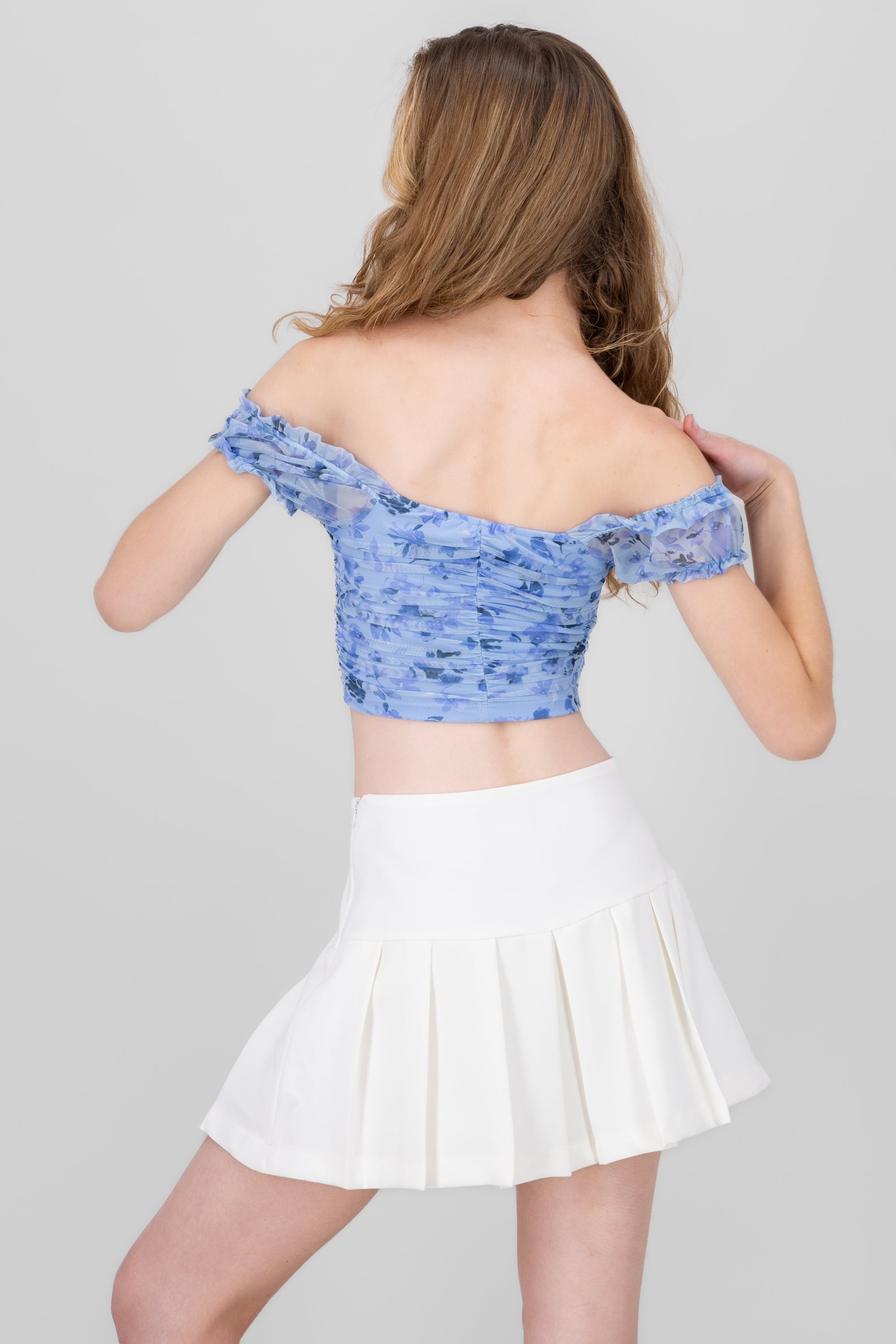 top flores mesh manga corta AZUL COMBO