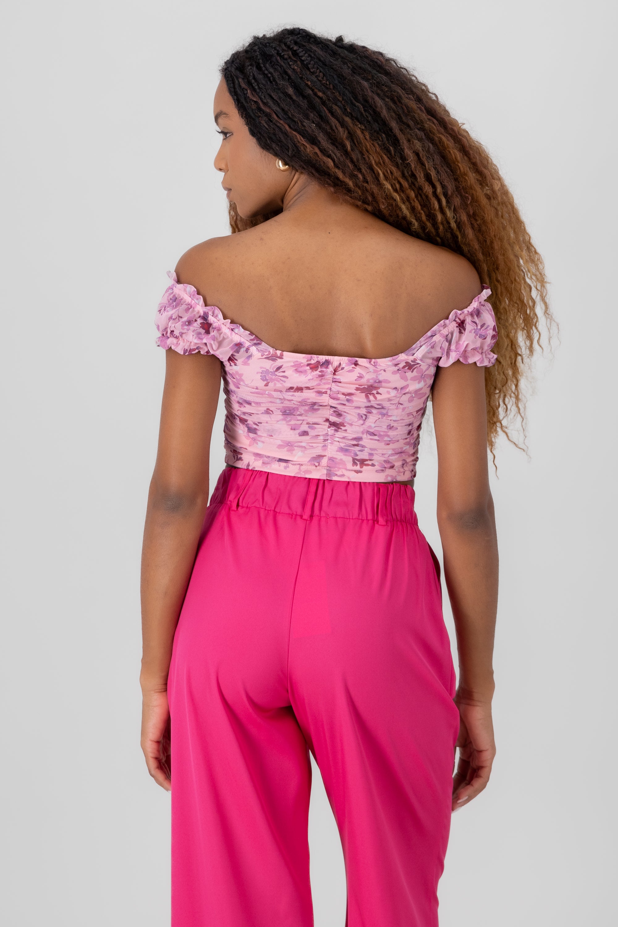 top flores mesh manga corta ROSA COMBO