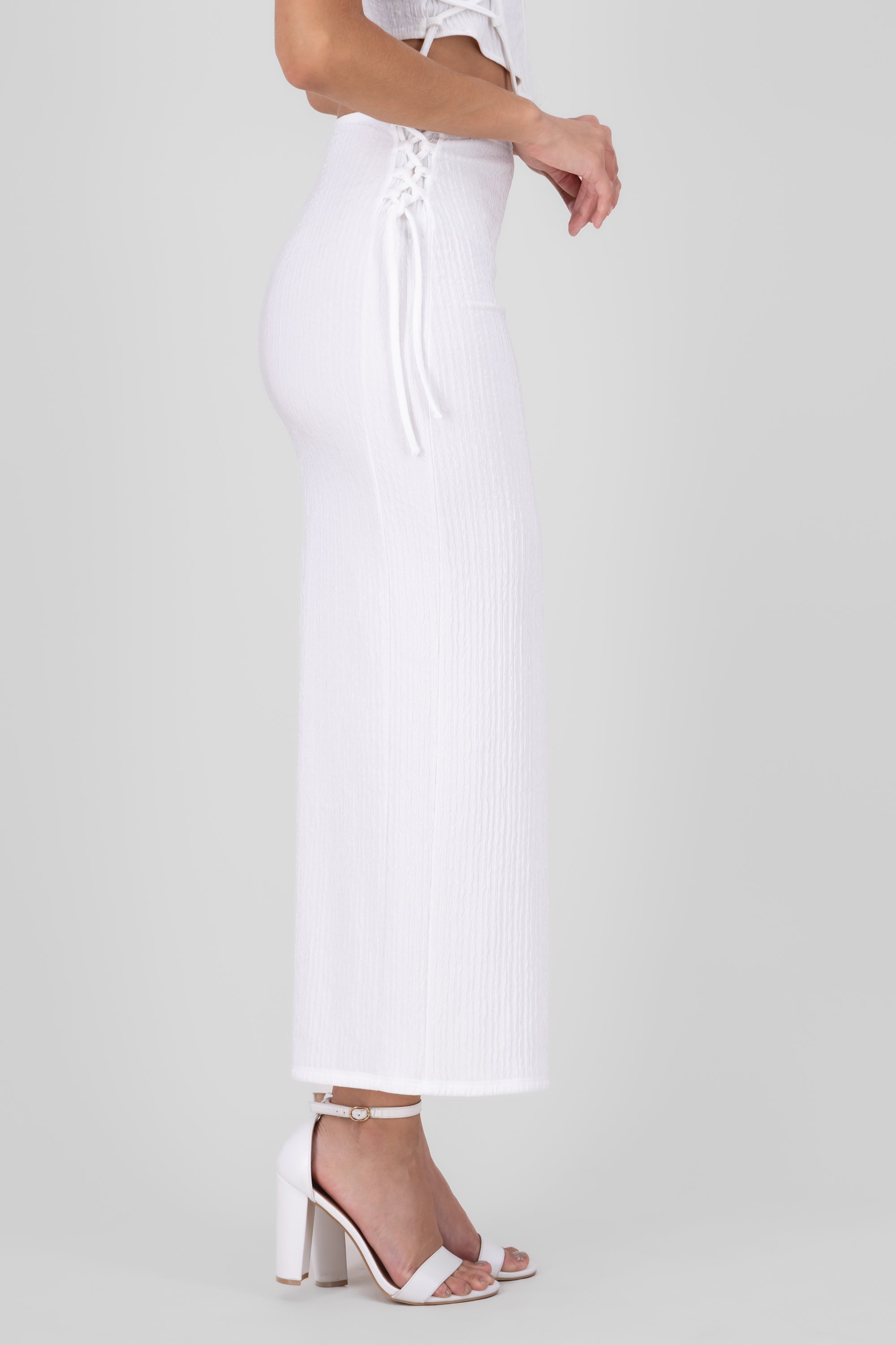 falda textura midi BLANCO