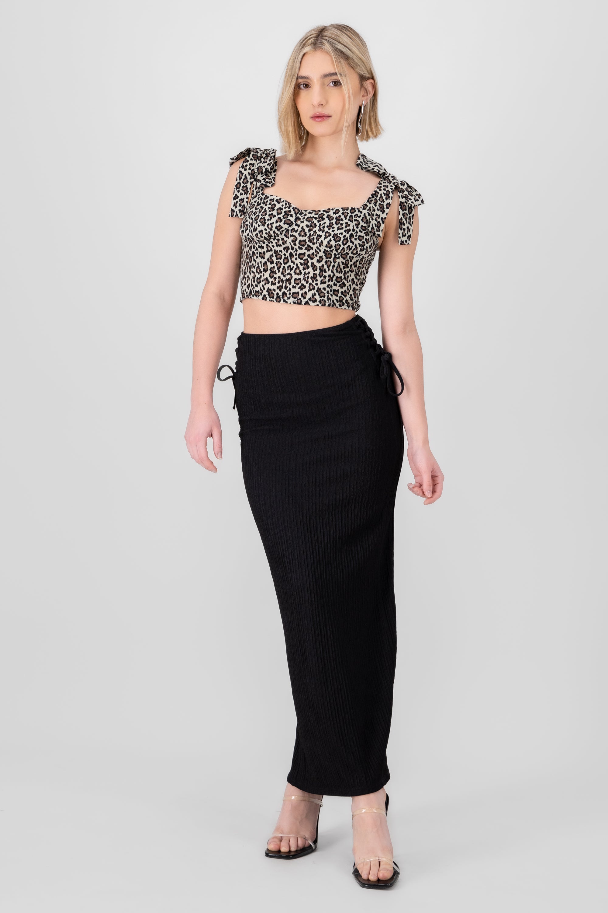 falda textura midi NEGRO