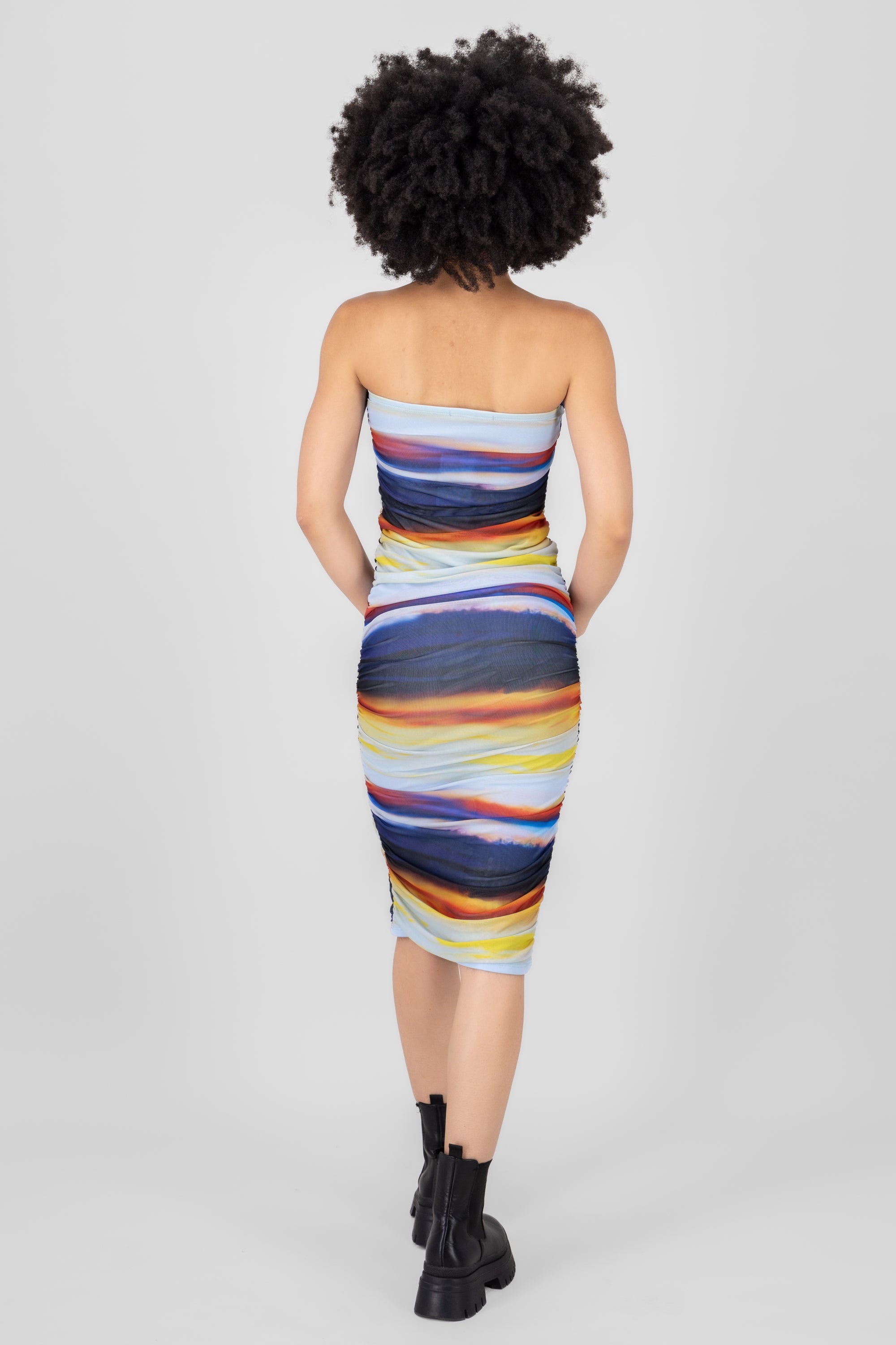 Vestido strapless plisado mesh MULTICOLOR