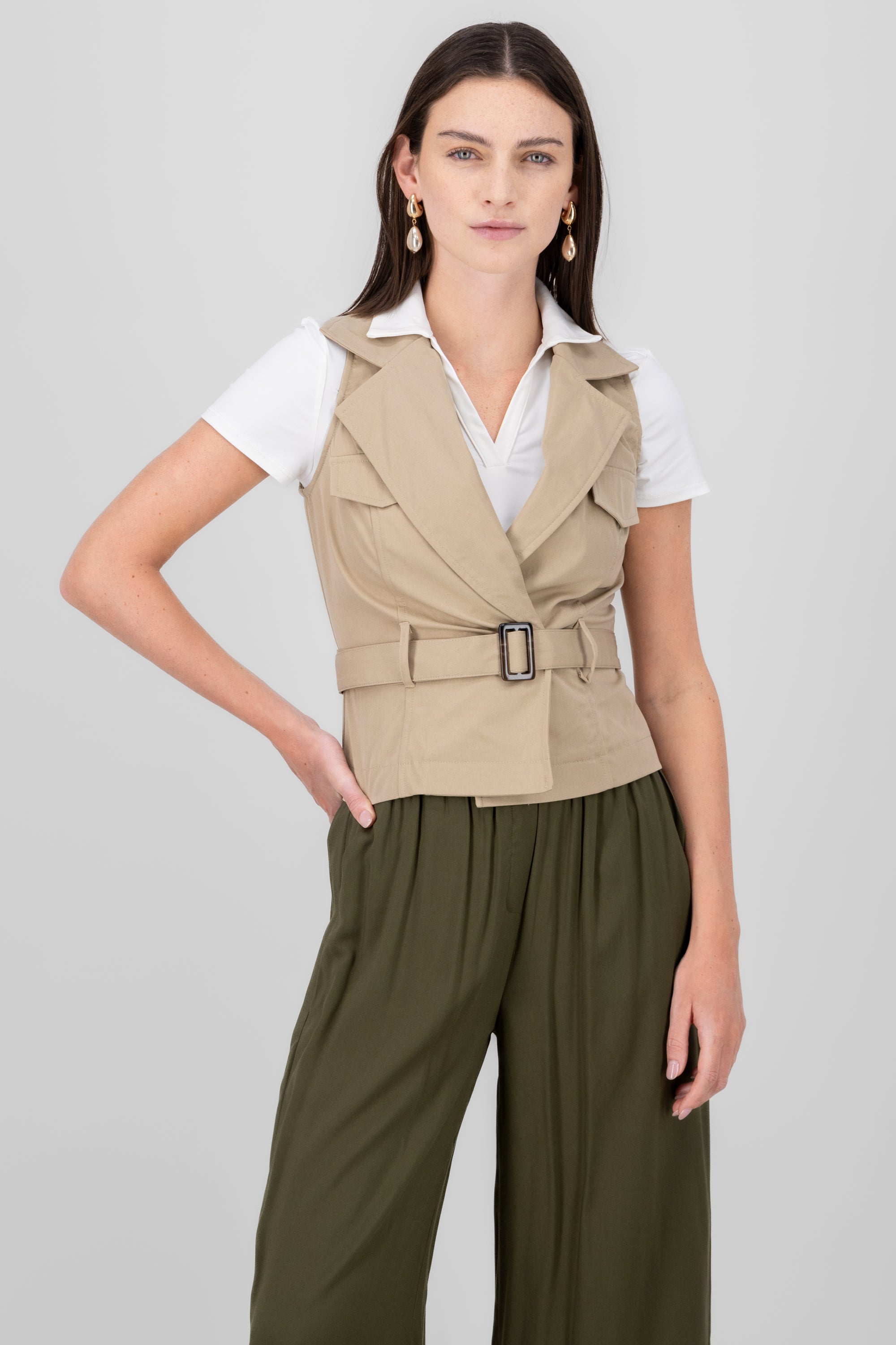 Chaleco gabardina liso KHAKI