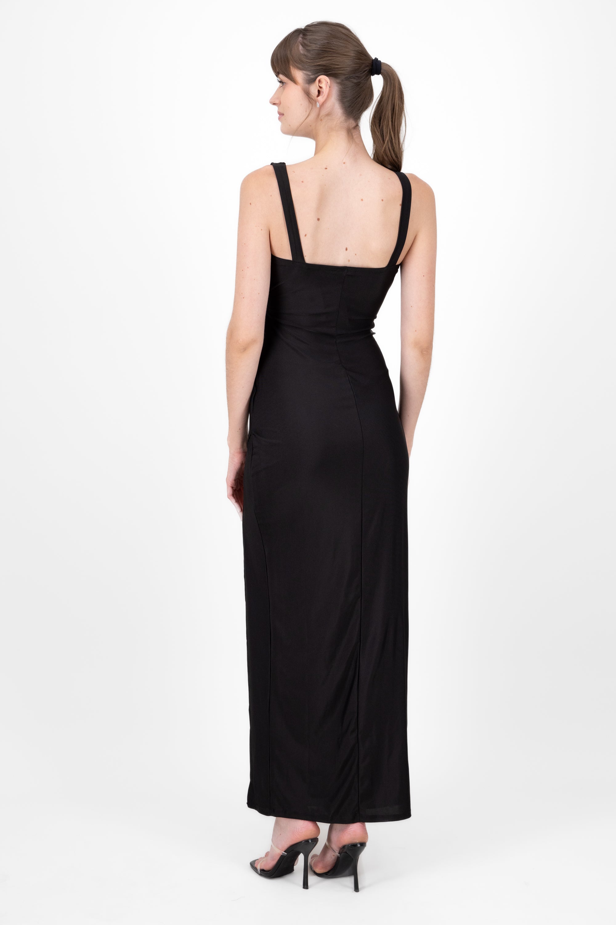 Vestido maxi satin drapeado NEGRO