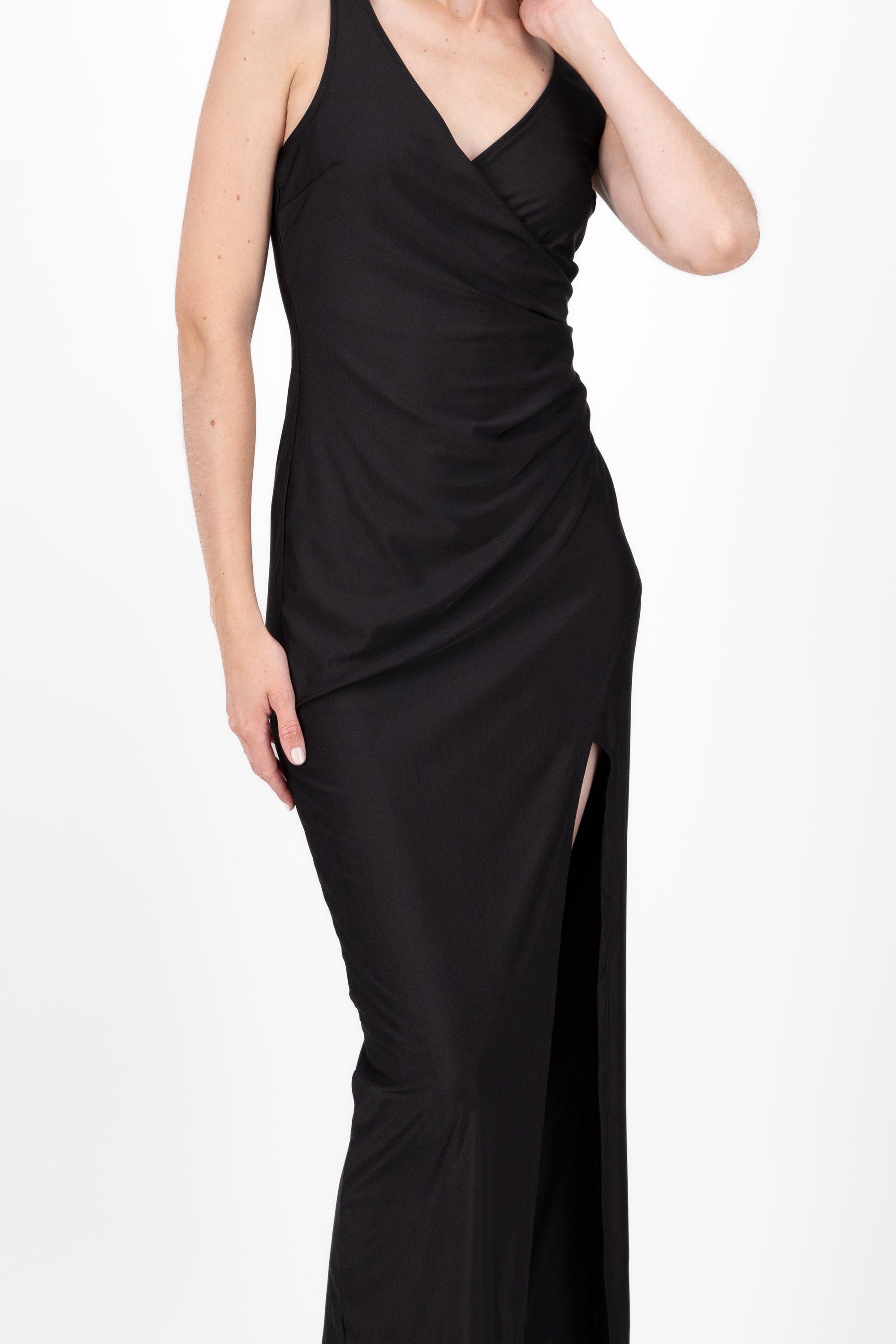 Vestido maxi satin drapeado NEGRO