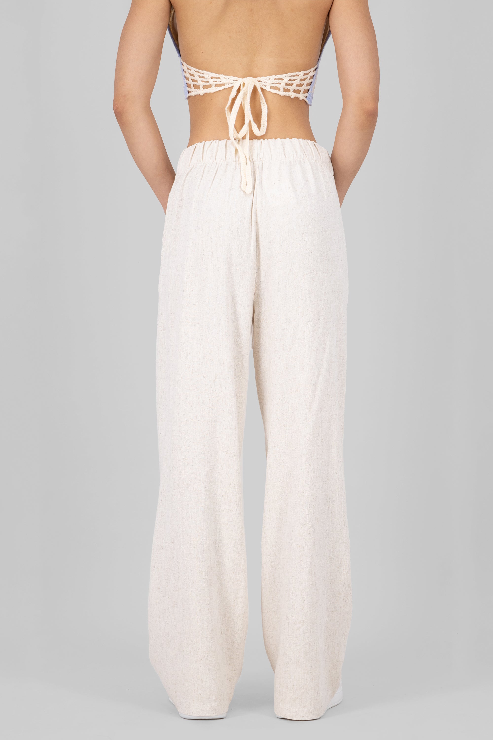 Pantalon fluido lino detalle moño BEIGE