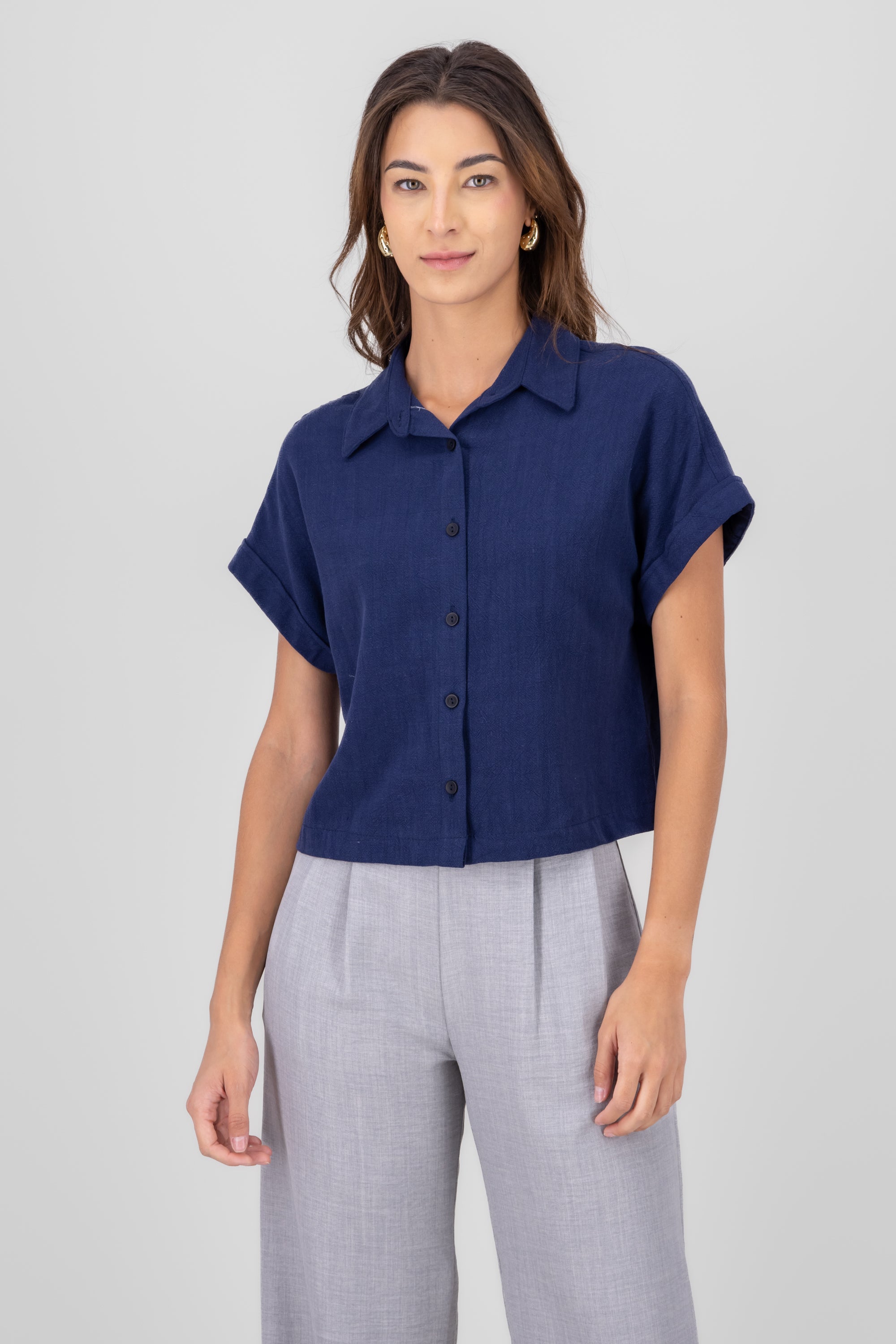 Camisa crop manga corta lino MARINO