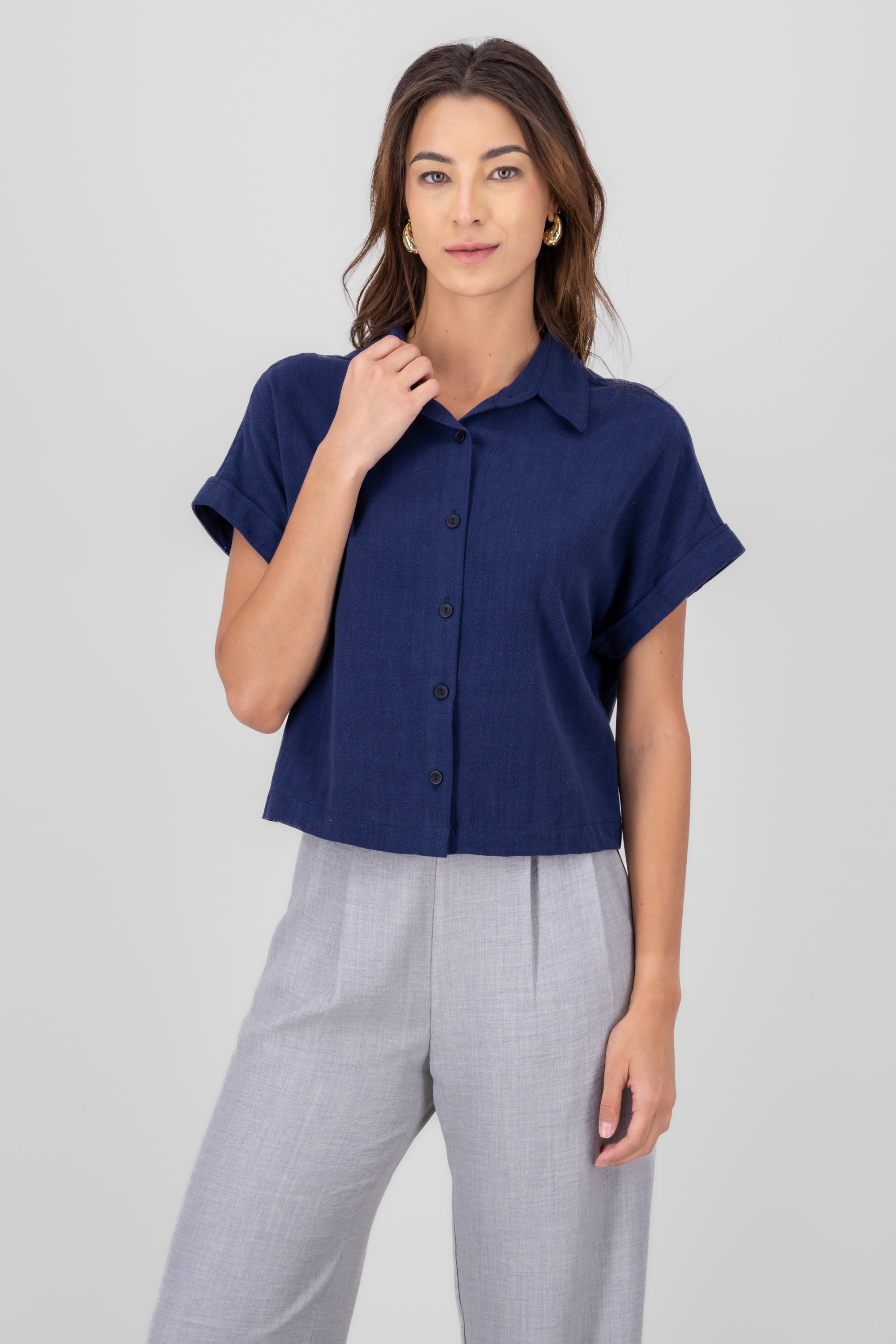 Camisa crop manga corta lino MARINO