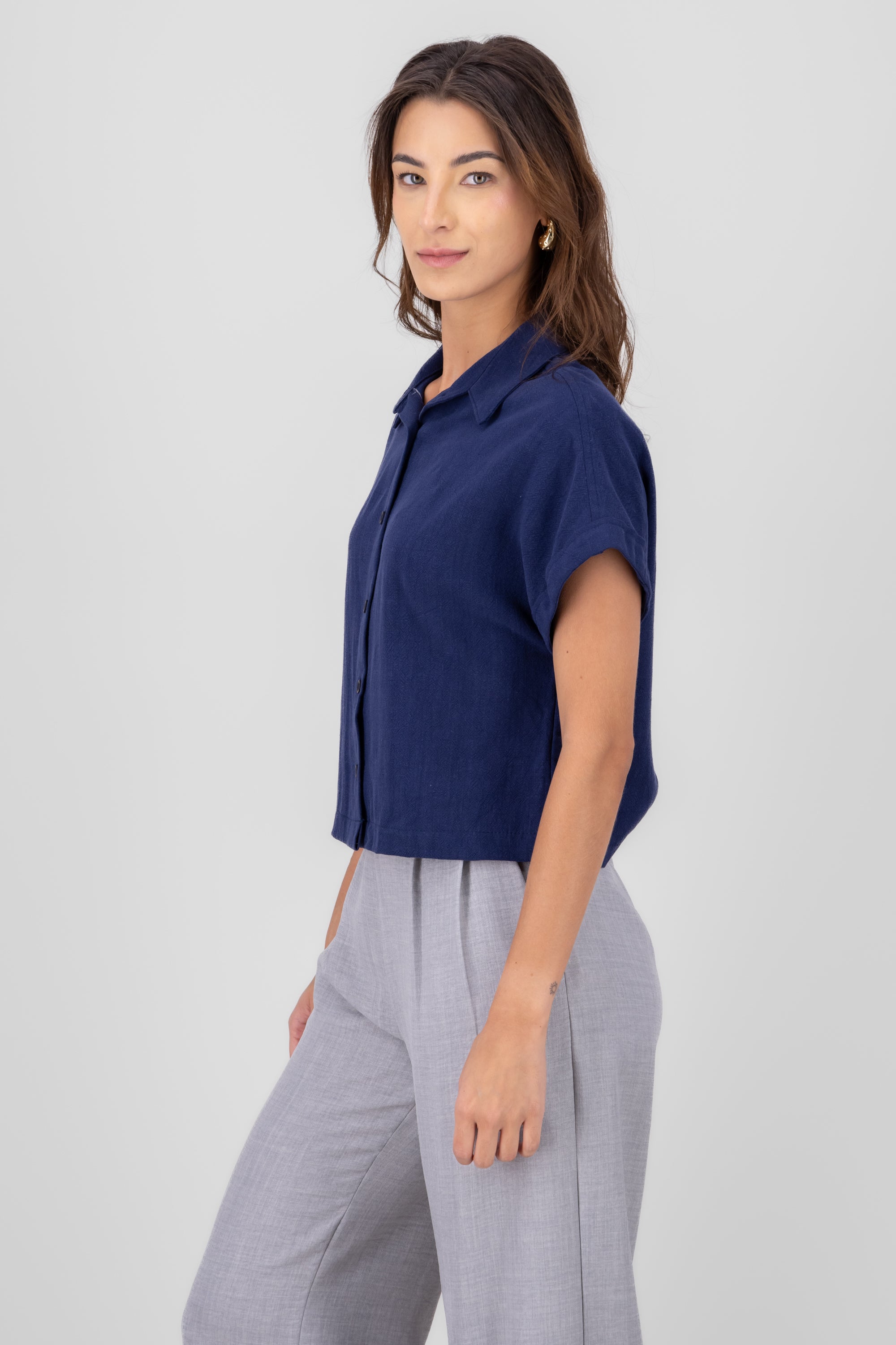 Camisa crop manga corta lino MARINO