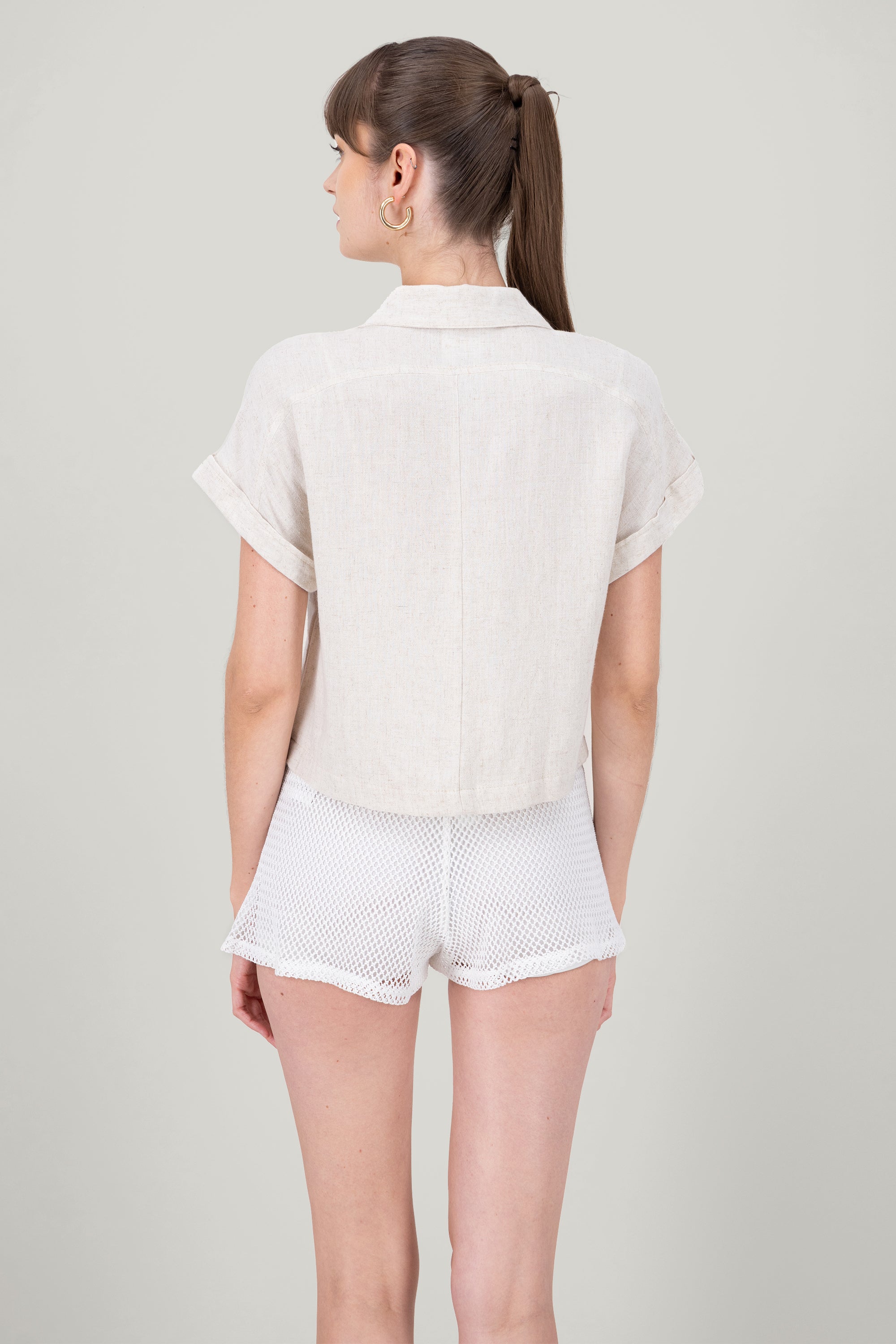 Camisa crop manga corta lino BLANCO