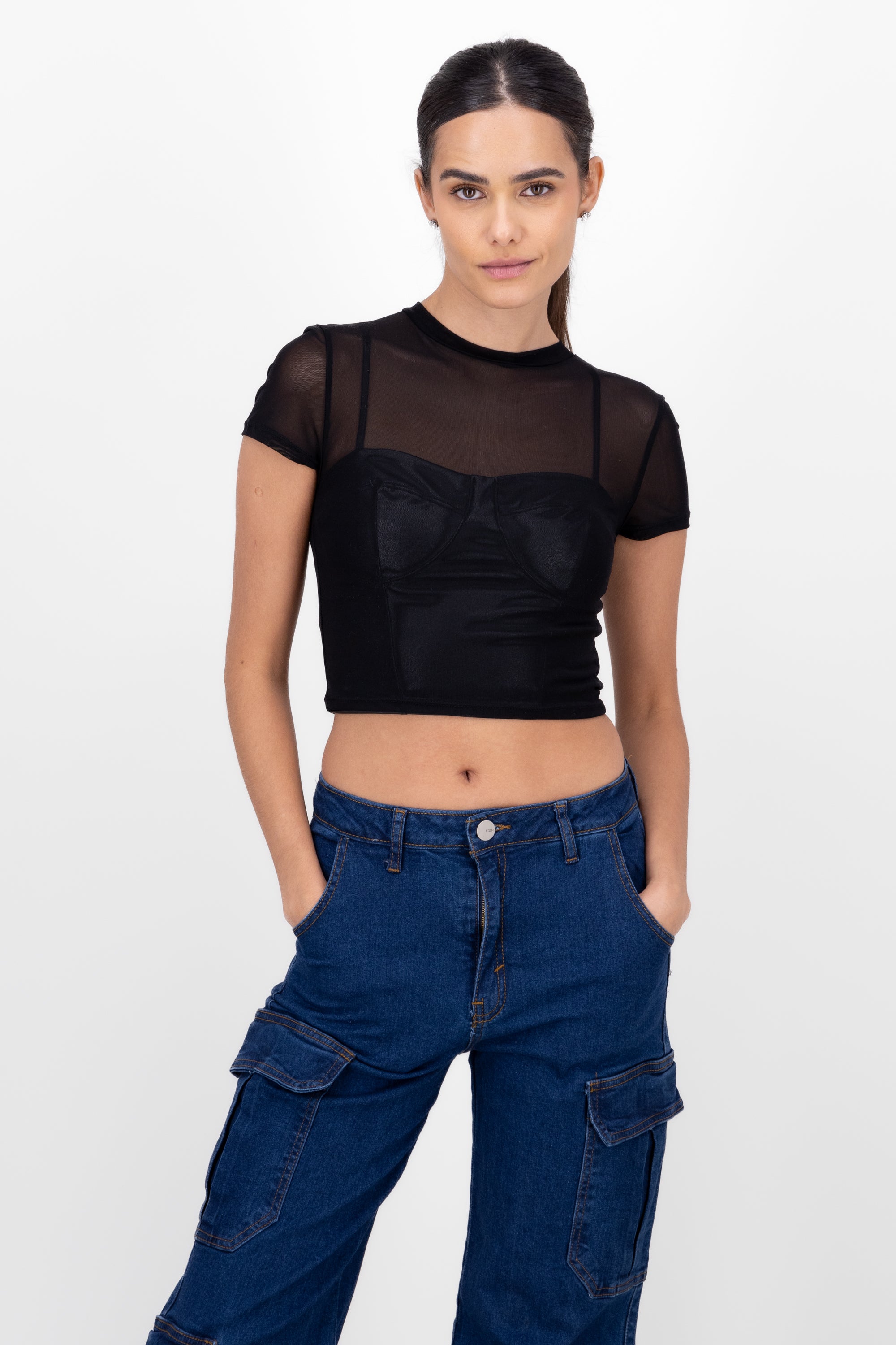 Top manga corta mesh NEGRO