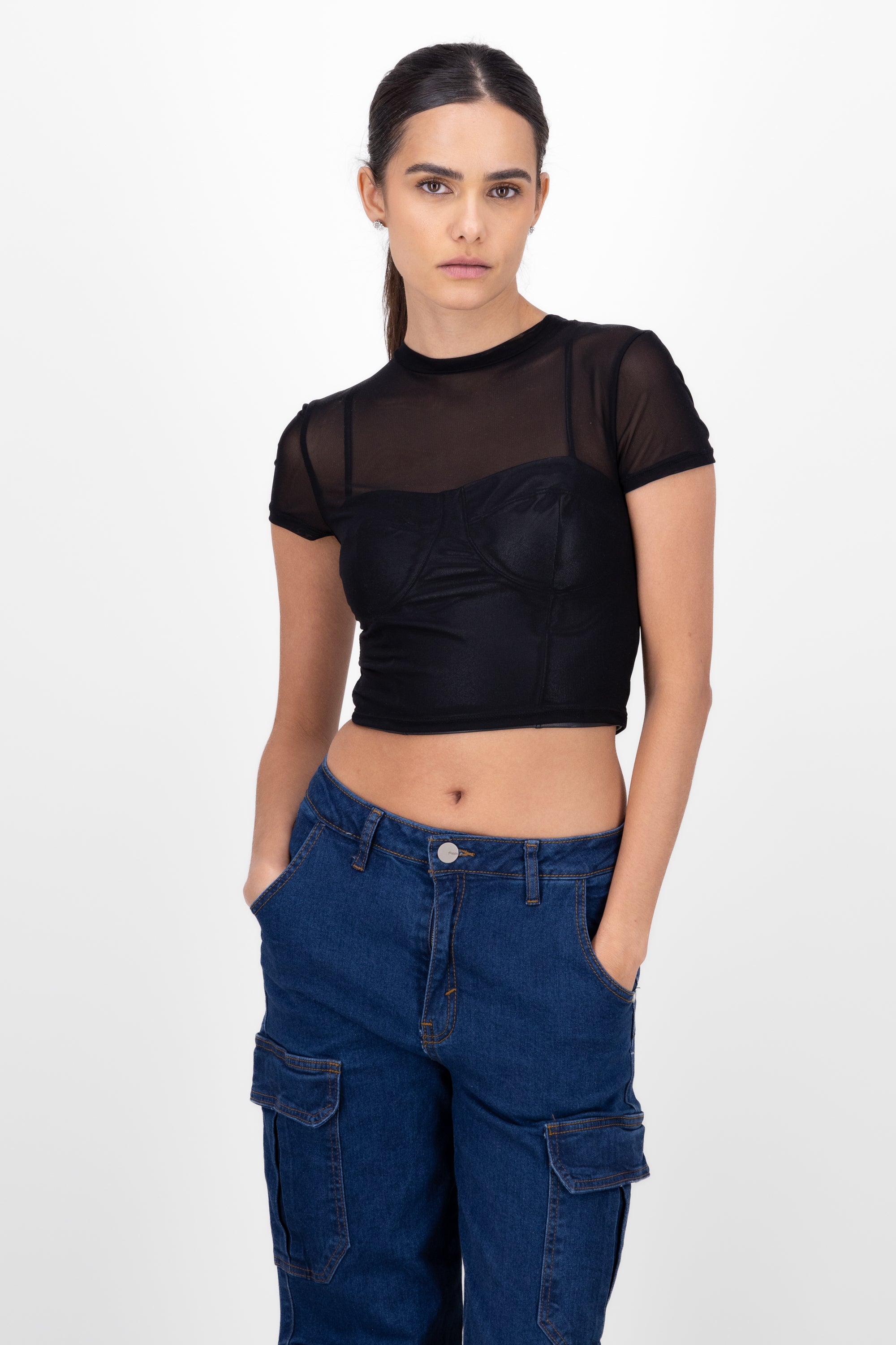 Top manga corta mesh NEGRO