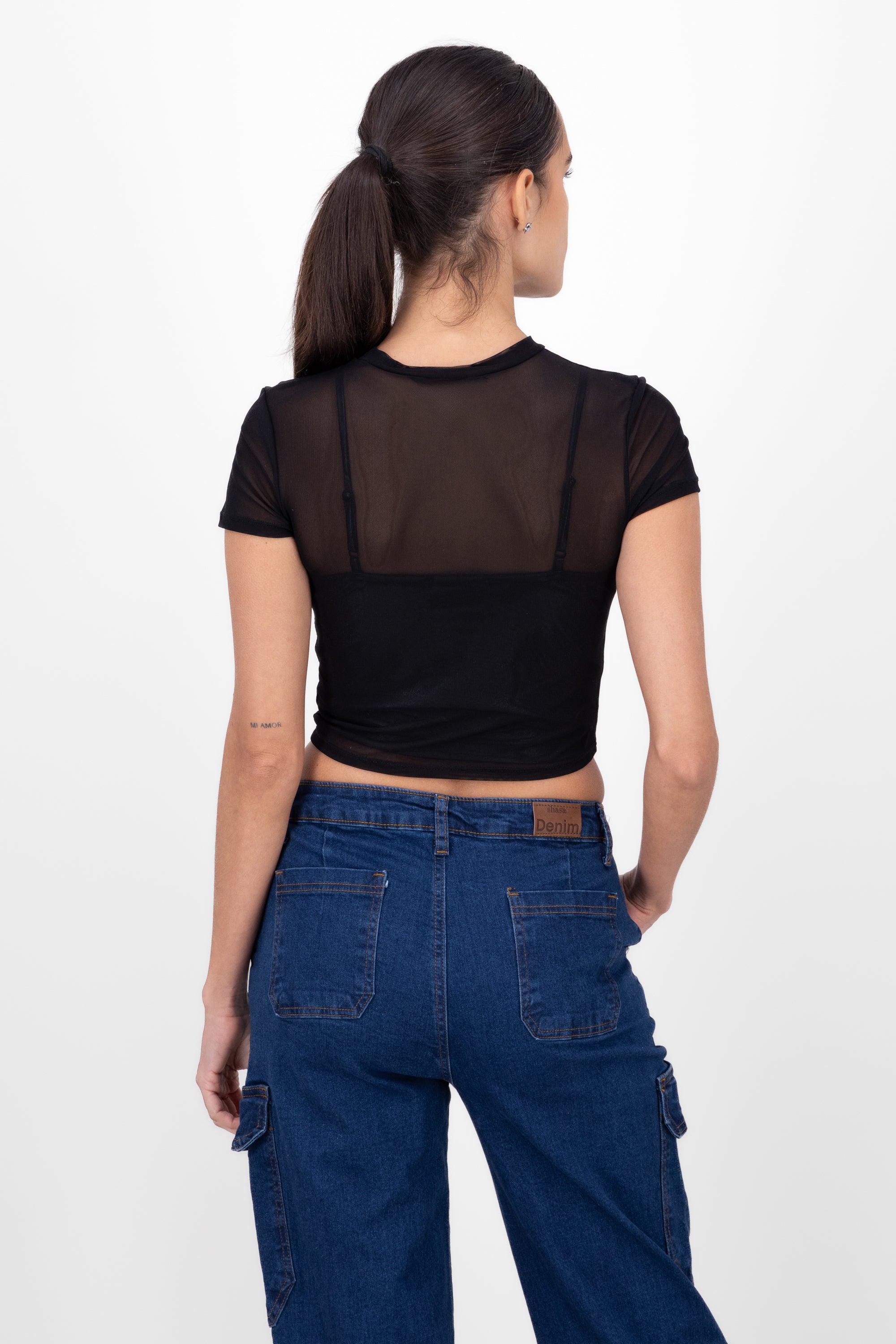 Top manga corta mesh NEGRO