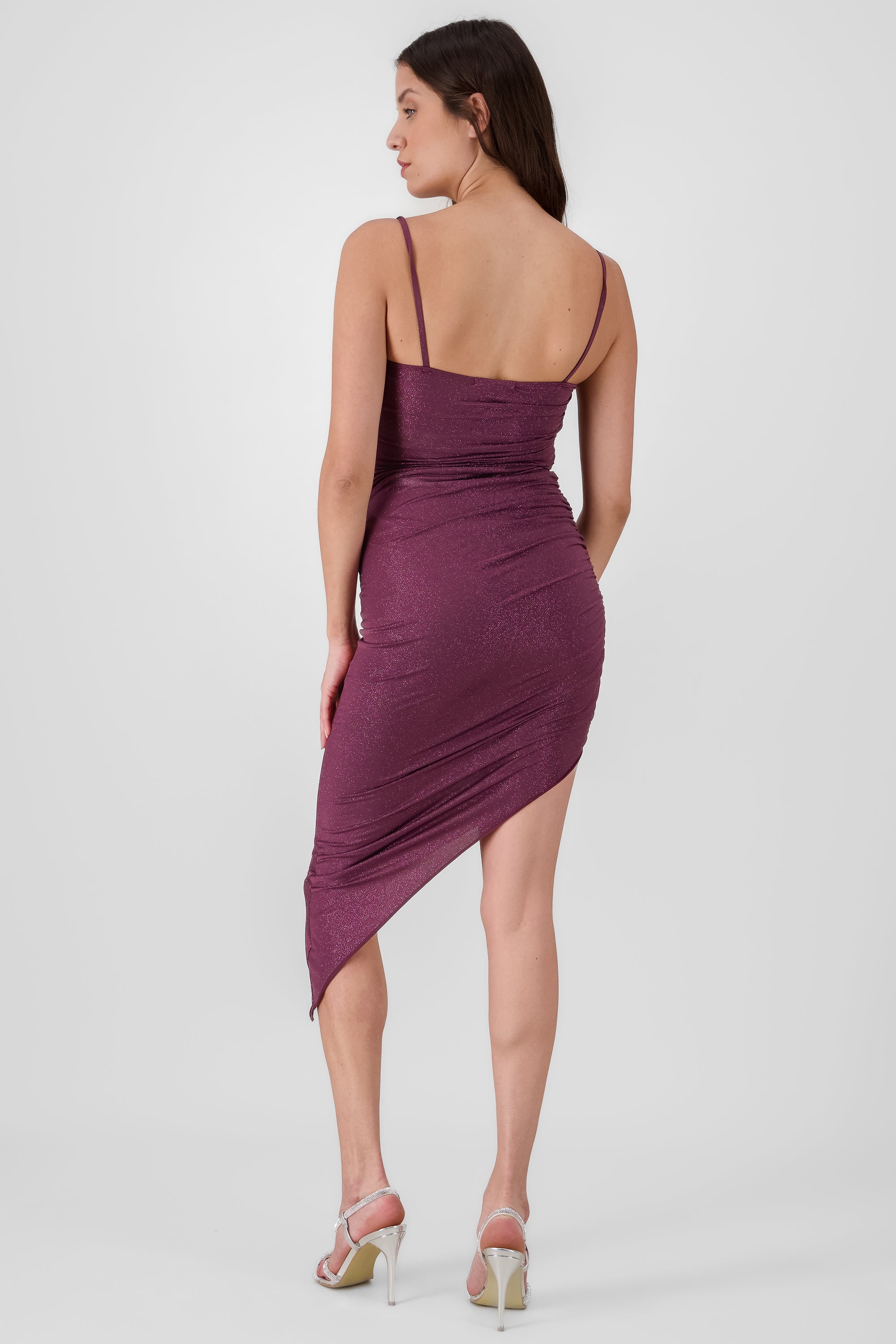 Vestido midi asimetrico brillos VINO