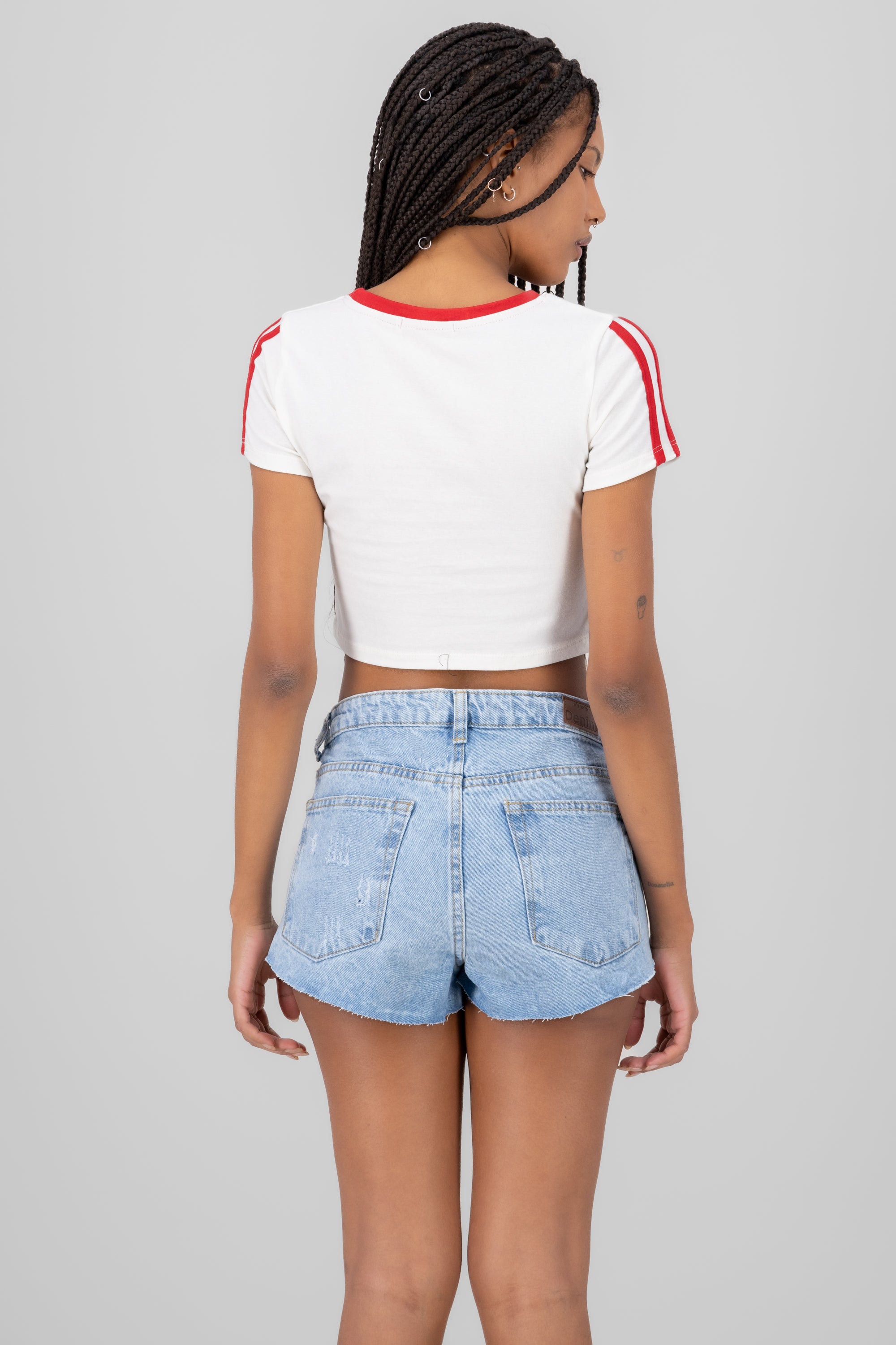 Playera crop contraste BLANCO