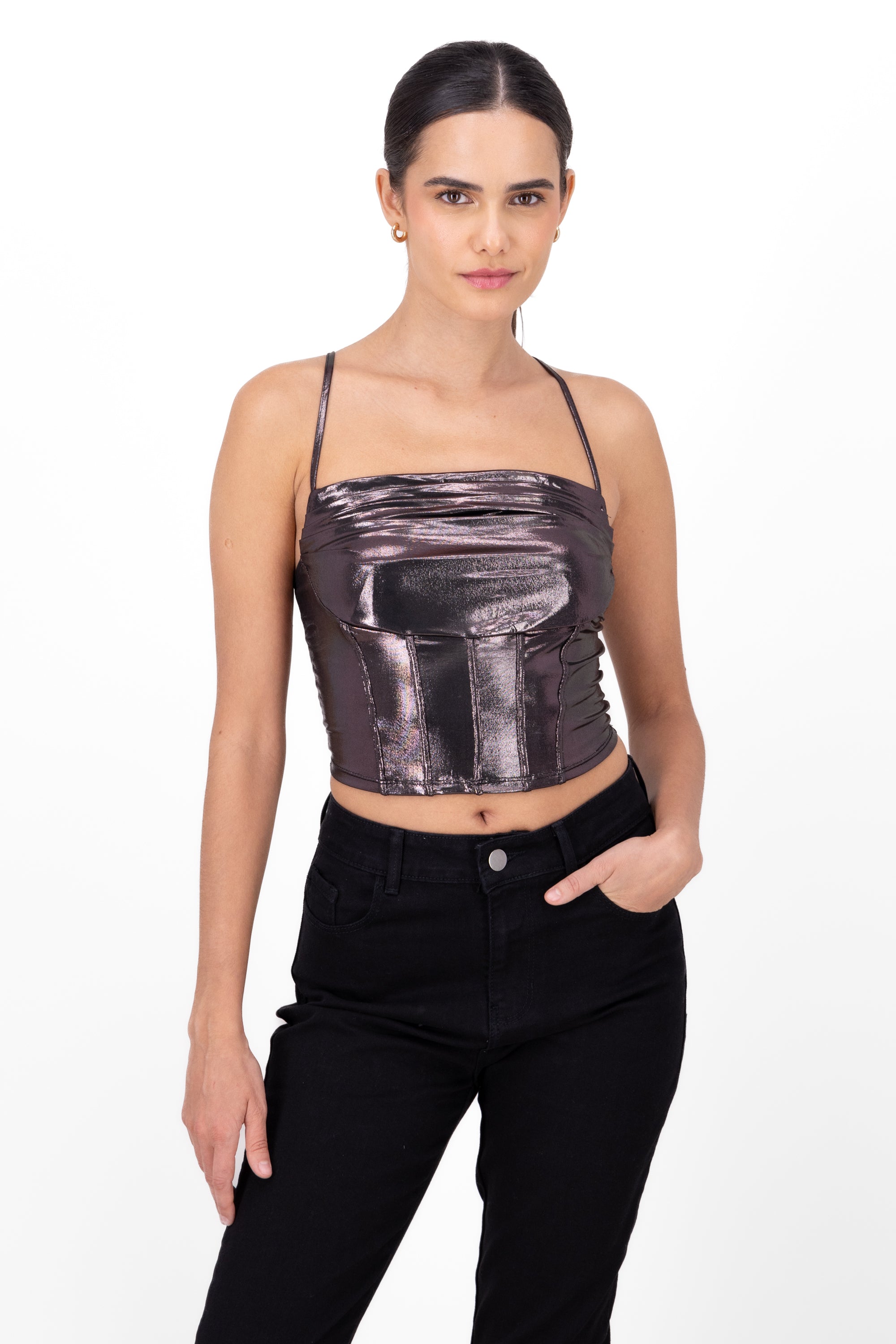 Corset de cuello cascada con efecto tornasol PLATA