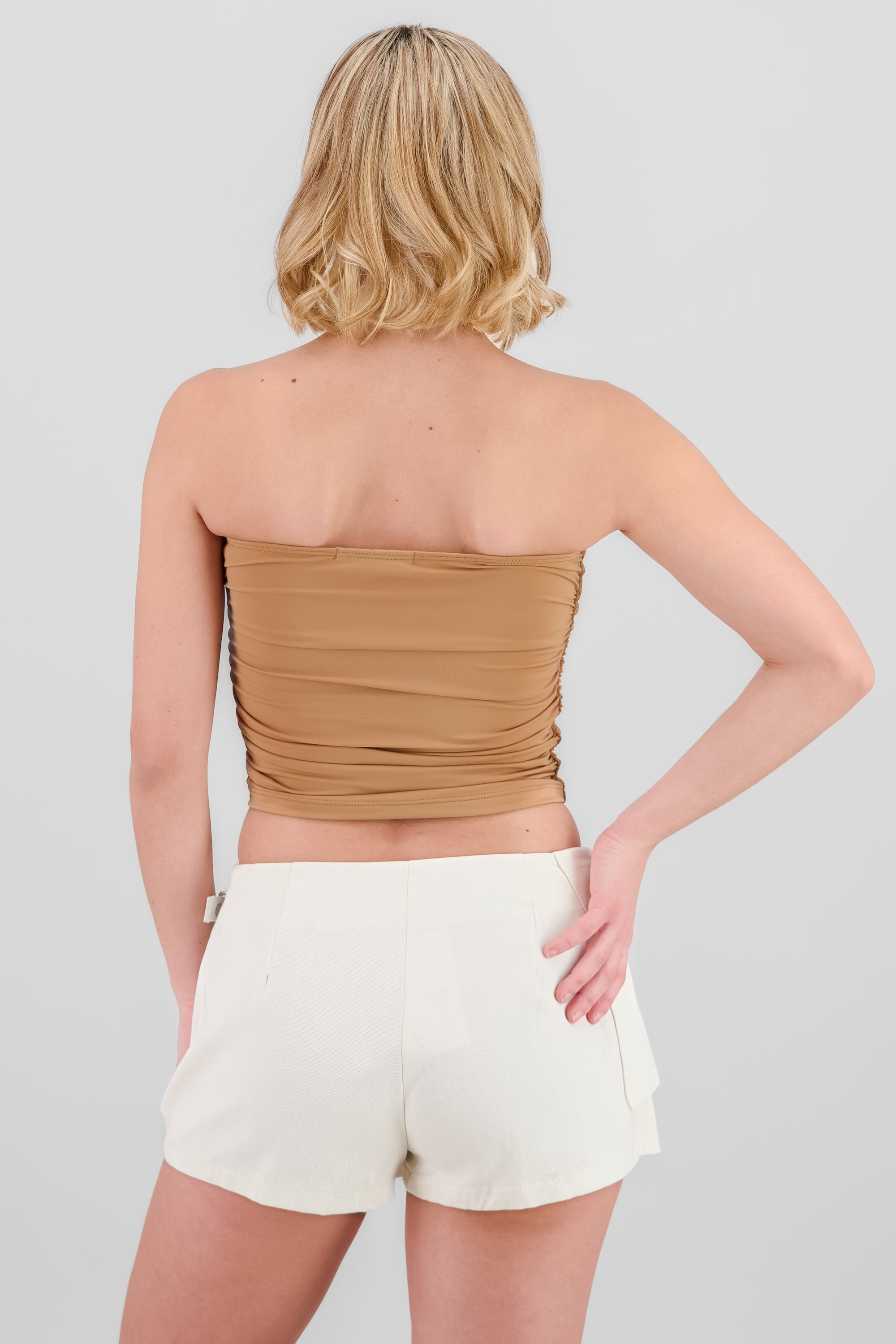 Top Tubo Strapless Drapeado KHAKI