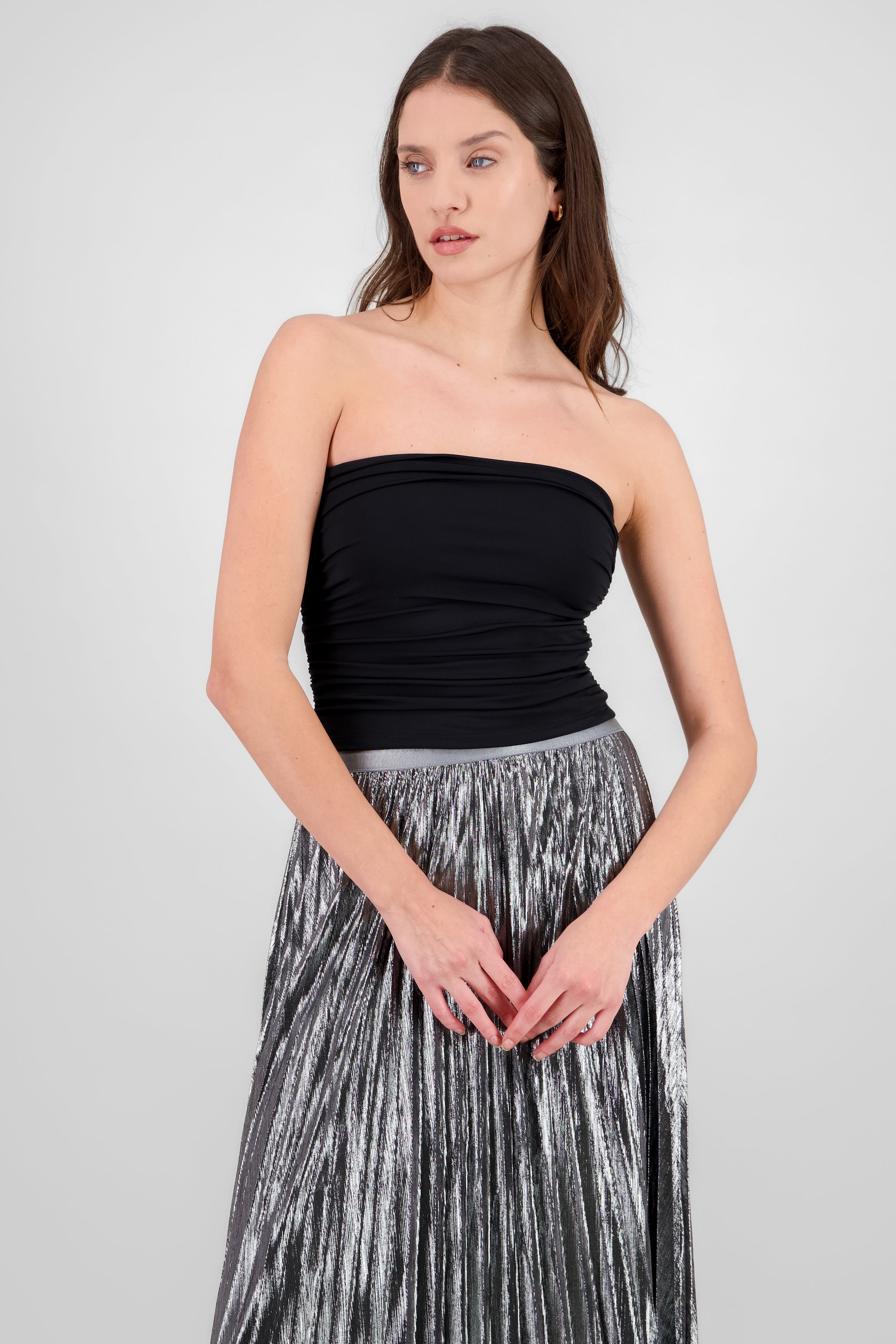 Top Tubo Strapless Drapeado NEGRO