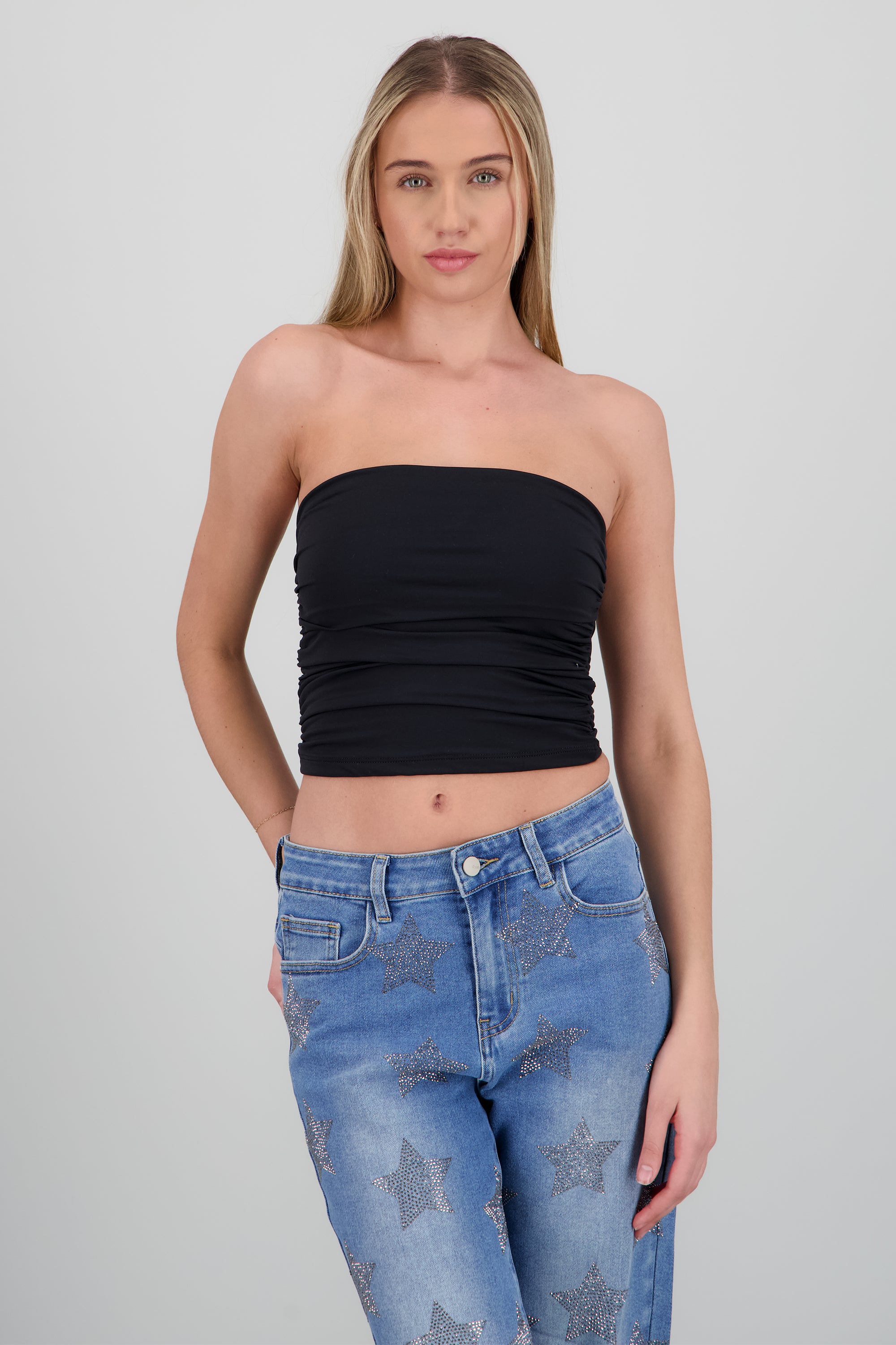 Top Tubo Strapless Drapeado NEGRO
