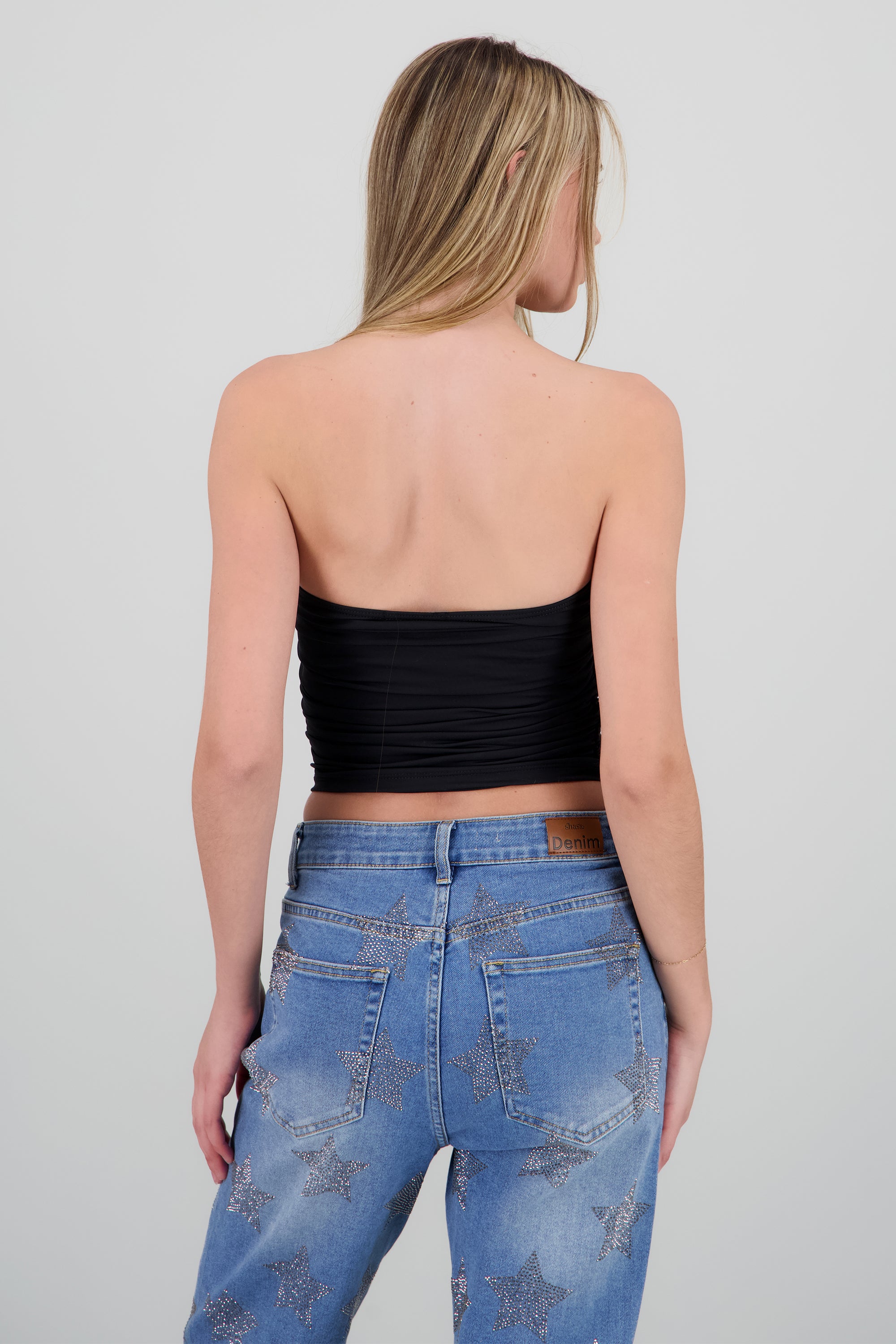 Top Tubo Strapless Drapeado NEGRO