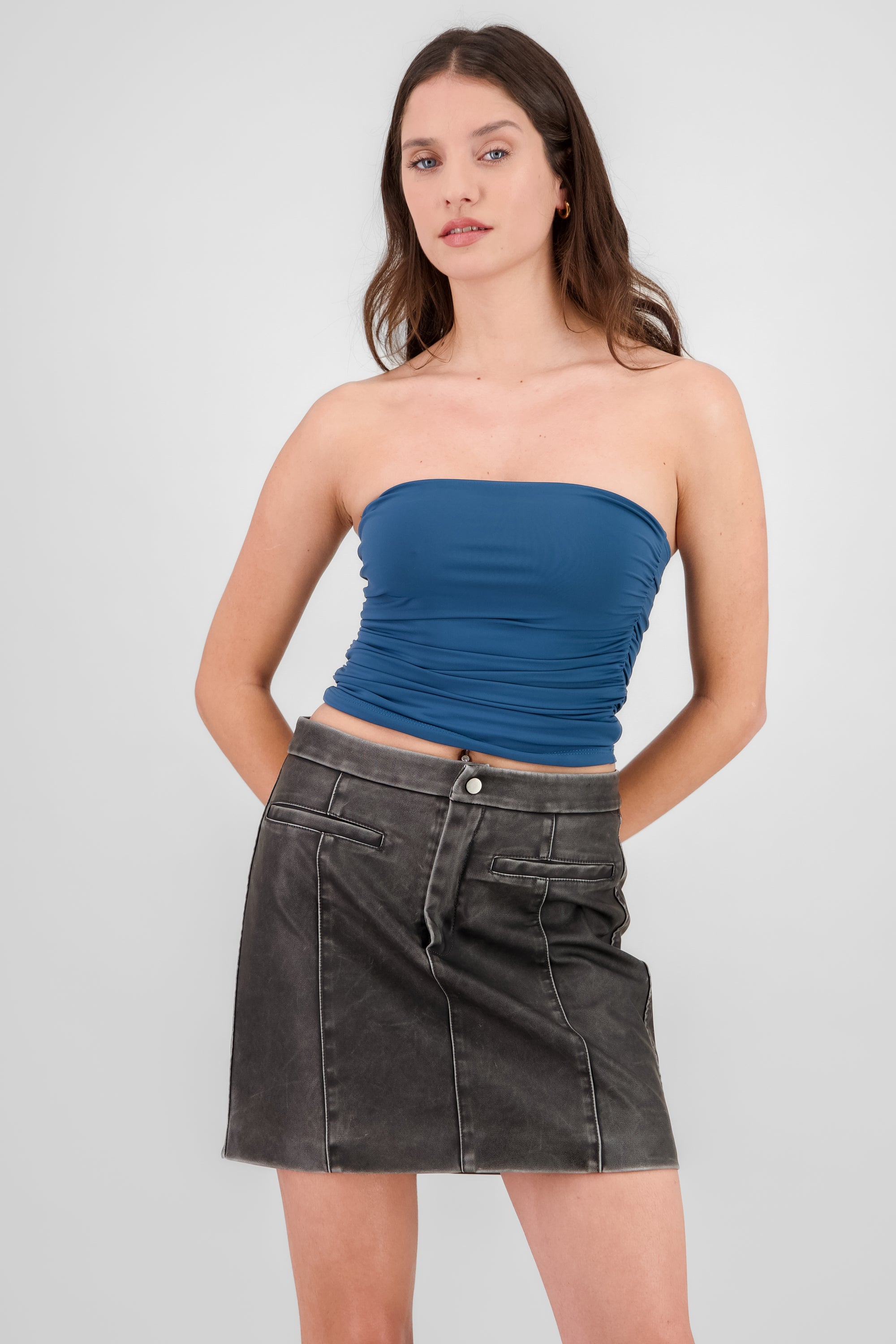 Top Tubo Strapless Drapeado PETROLEO