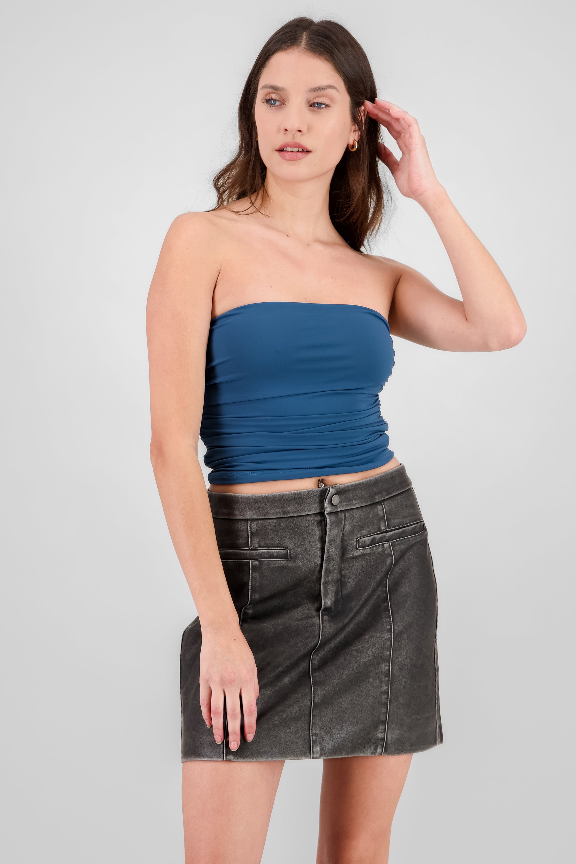 Top Tubo Strapless Drapeado PETROLEO