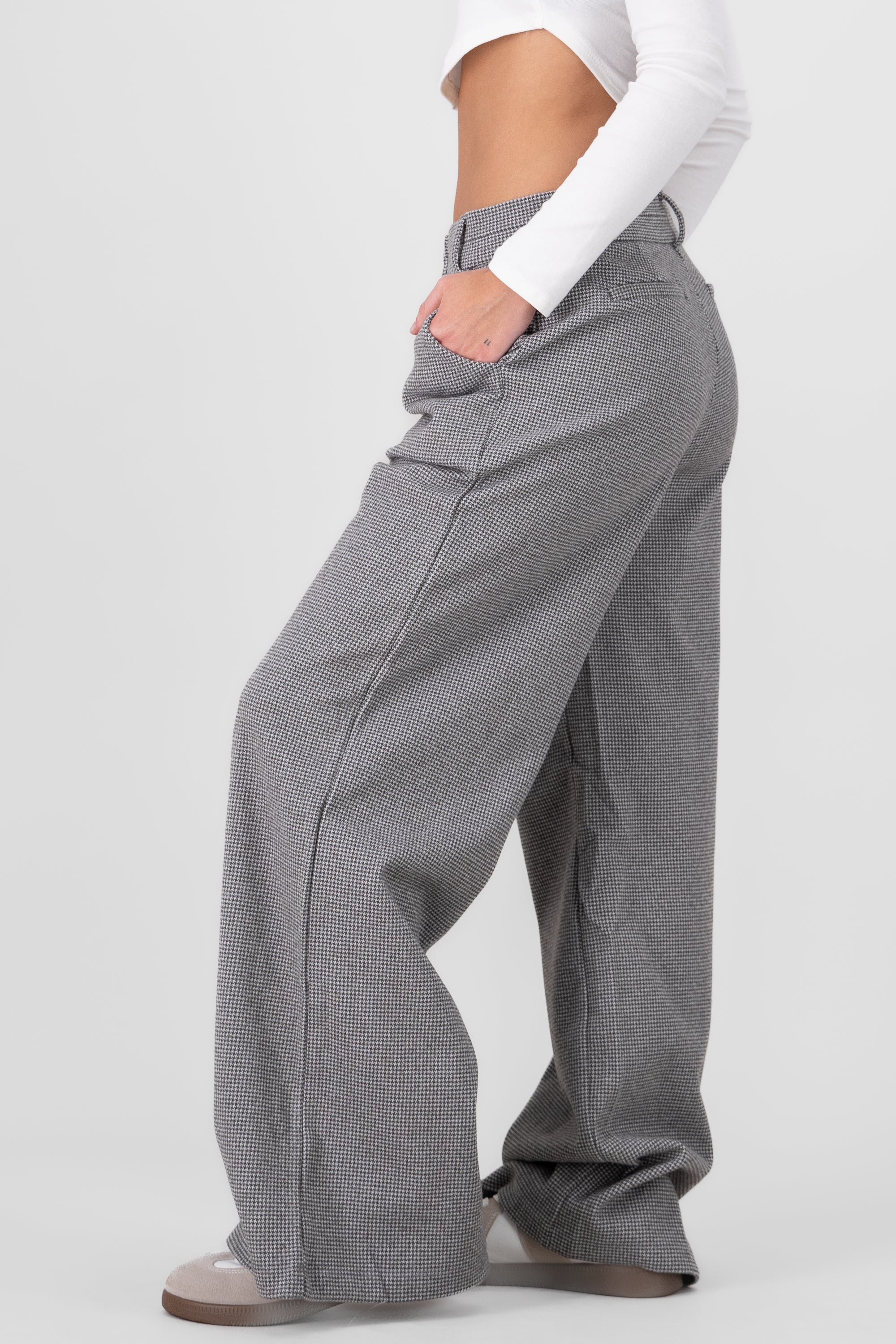 Pantalon wide leg de cuadros GRIS