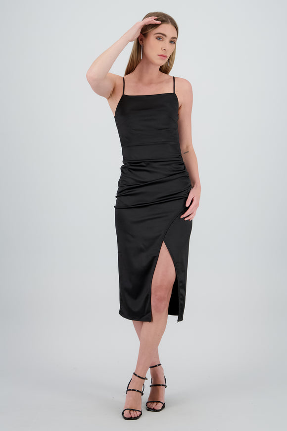 Vestido con cuello cascada y abertura liso