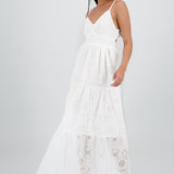 Vestido maxi textura bordado