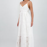 Vestido maxi textura bordado